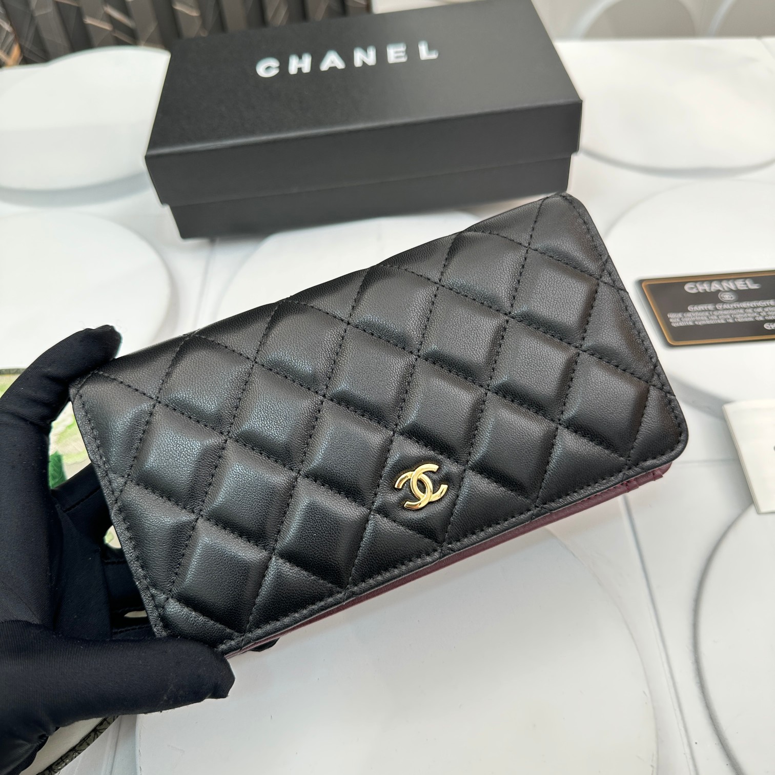 CC Inspired Calfskin Leather Quilted Long Wallet Black - Bag - Gorchic - $90.99