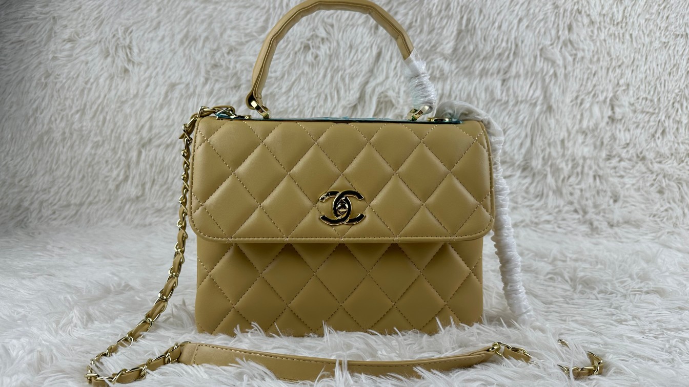 CC Inspired Top Handle Flap Bag Lambskin - khaki - Gorchic - $140.99