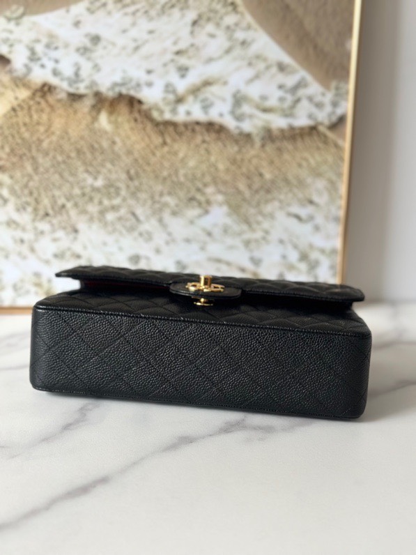 CC Inspired Classic Flag Bag Medium Classic Double Flap Bag Black Caviar Gold Hardware - Bag - Gorchic - $125.99