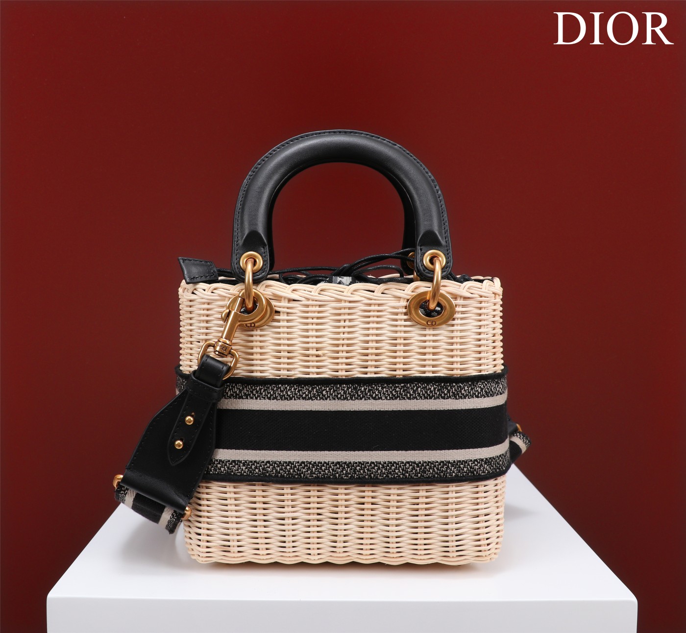 D Inspired Lady D Inspired Natural Wicker and Blue D Inspired Oblique Jacquard Handbag - Bag - Gorchic - $178.99