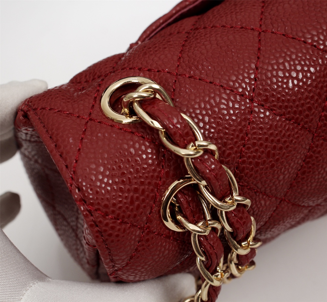 CC Inspired Classic Double Flap Bag Dark Red Caviar Golden Hardware - Bag - Gorchic - $122.99