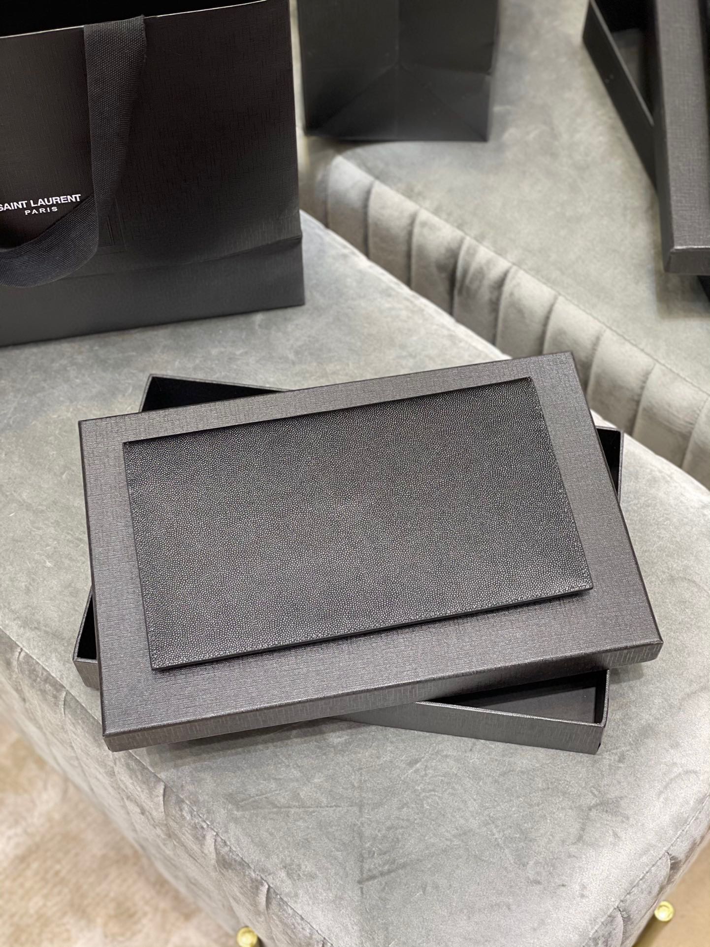 Lady Designer Fashion Women Uptown Pouch in Grain DE Poudre Embossed Leather-Black-Gold hardware - Bag - Gorchic - $122.99