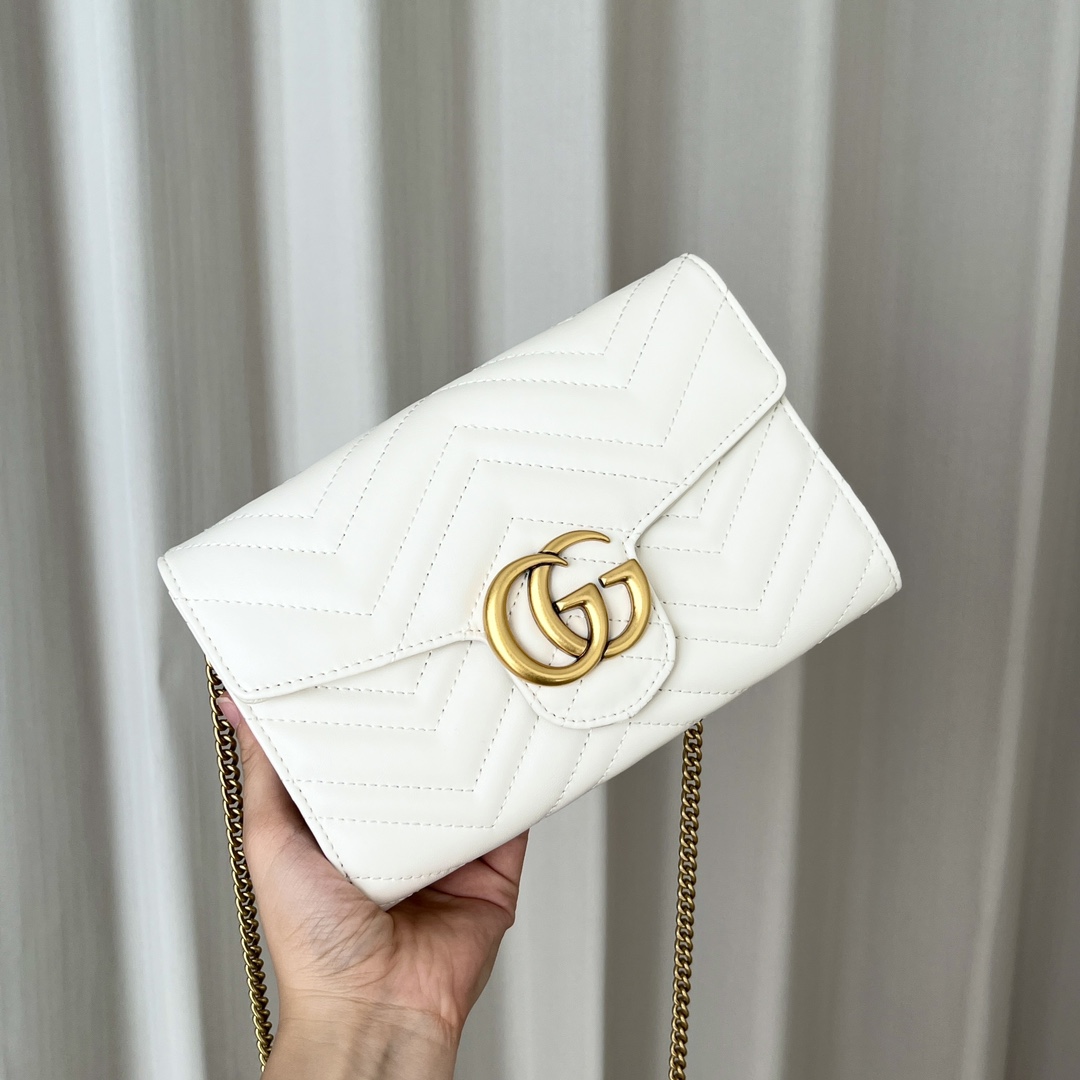 Double-G Marmont Chain Wallet - White Gold Wallet - Gorchic - $123.99
