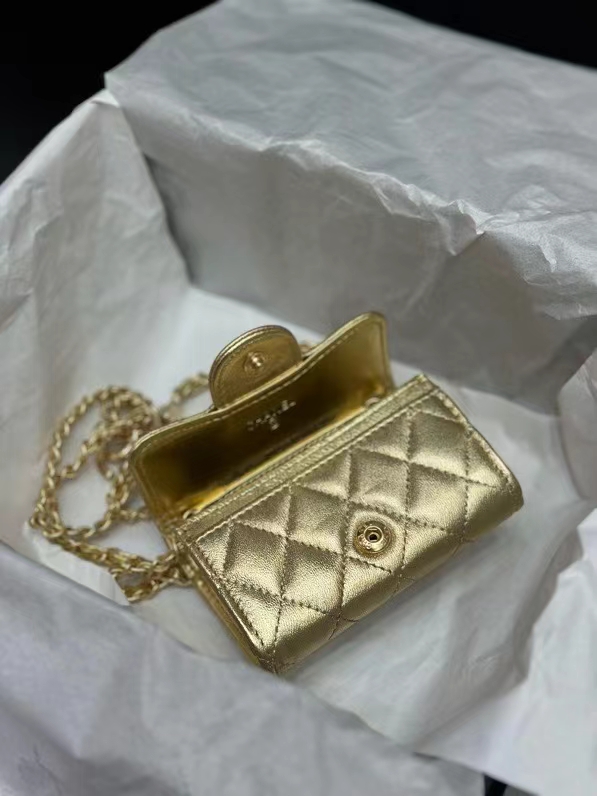 CC Inspired Gold Metallic Calfskin Quilted Flap Chain Waist Bag - Gorchic - $82.99