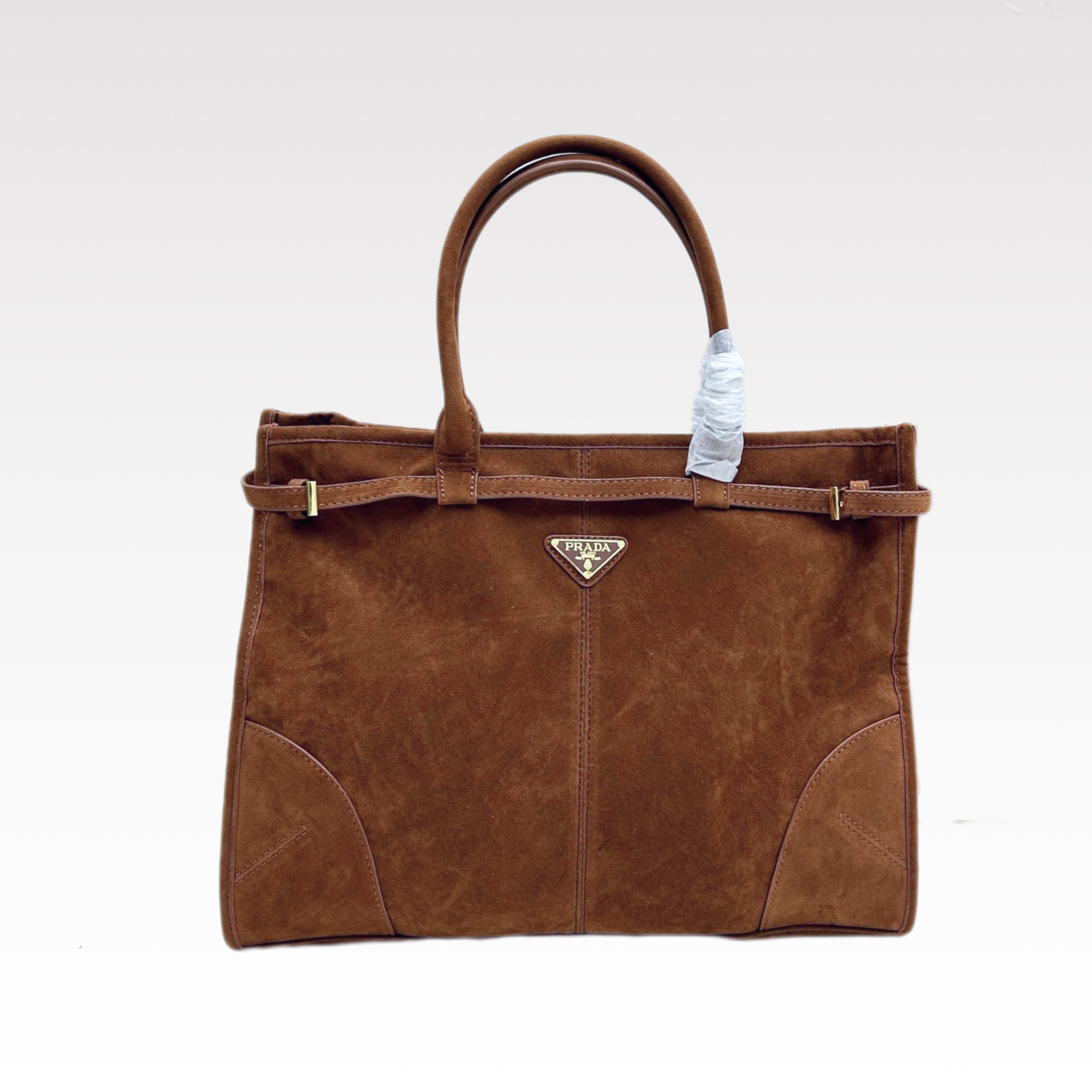 Saffiano texture Large Suede Brown handbag - Gorchic - $136.99