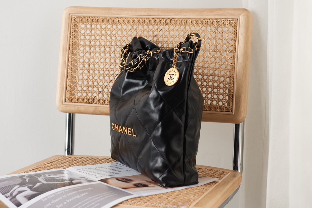 CC Inspired 22 HANDBAG Shiny Calfskin & Gold-Tone Black Bag - Gorchic - $153.99