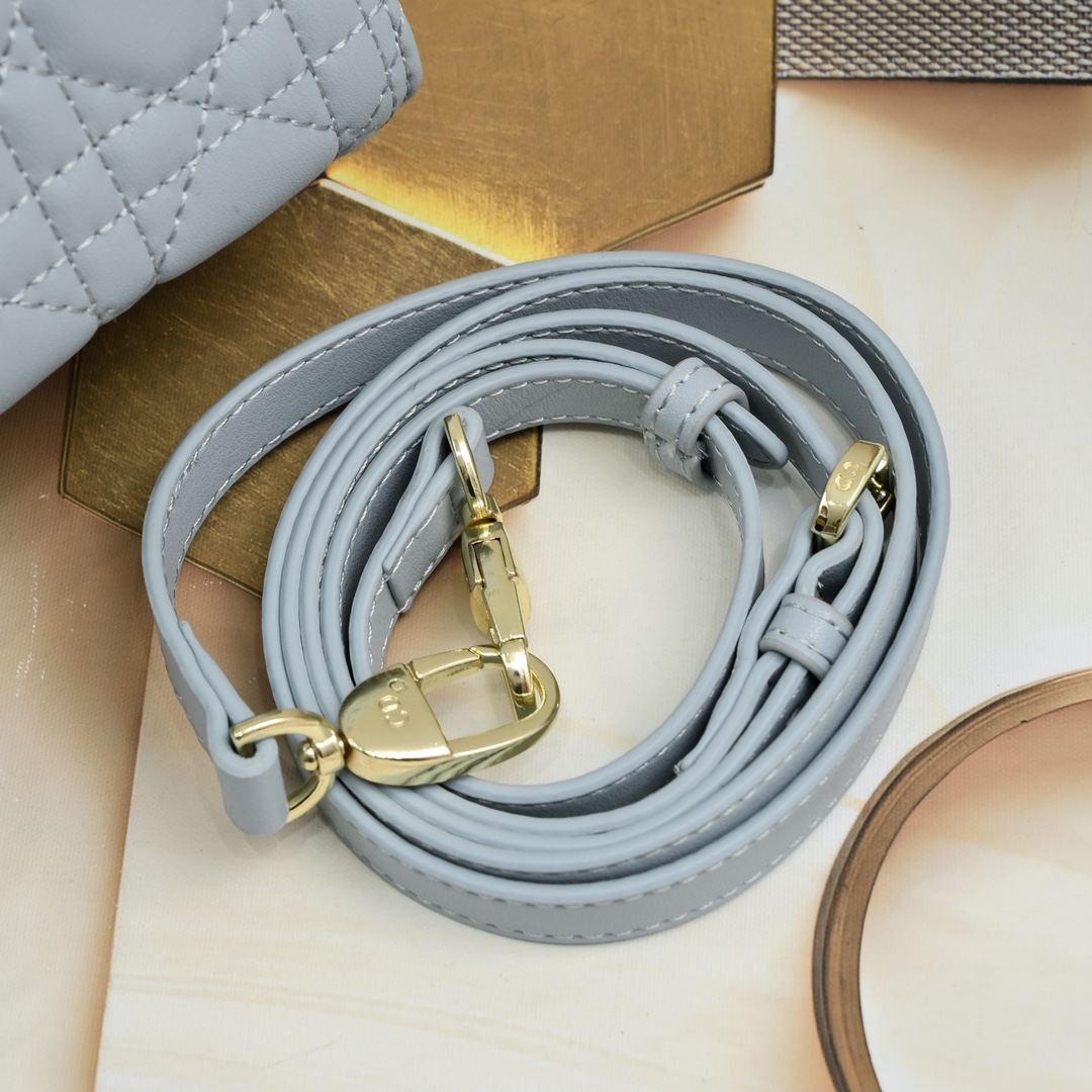 D Inspired Medium Lady D Inspired Bag Light Blue Cannage Calfskin Golden Hardware - Bag - Gorchic - $146.99