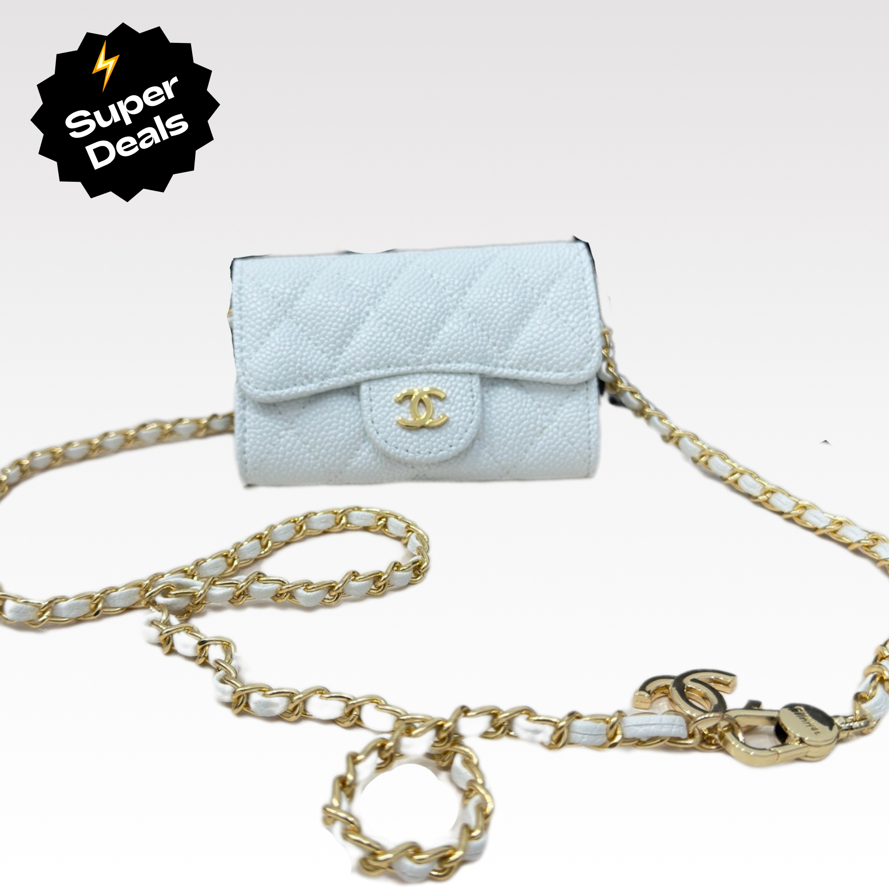 CC Inspired White Metallic Calfskin Quilted Flap Chain Waist Bag - Gorchic - $83.99