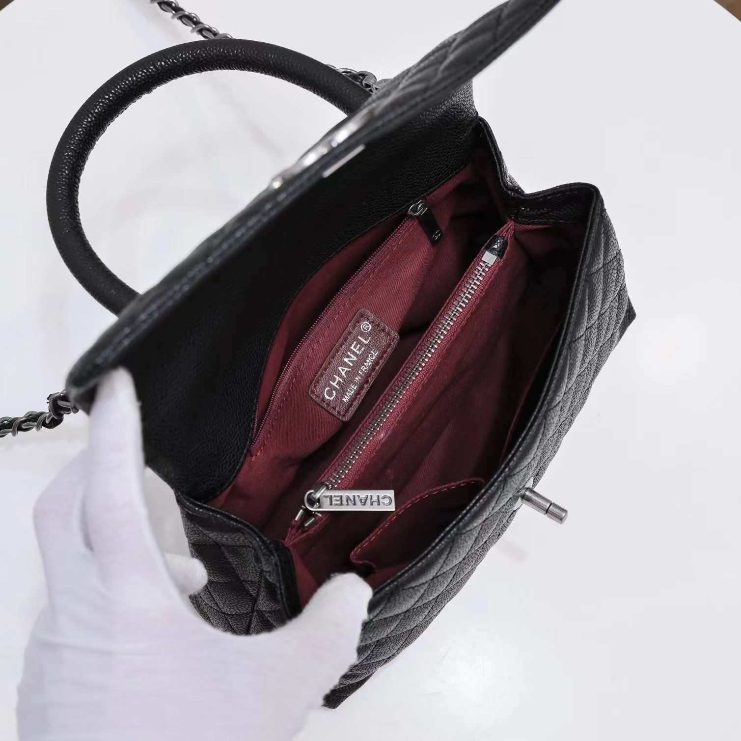 CC Inspired Classic Flag Bag Small Coco Handle Flap Bag Black Caviar Sier Hardware - Bag - Gorchic - $148.99