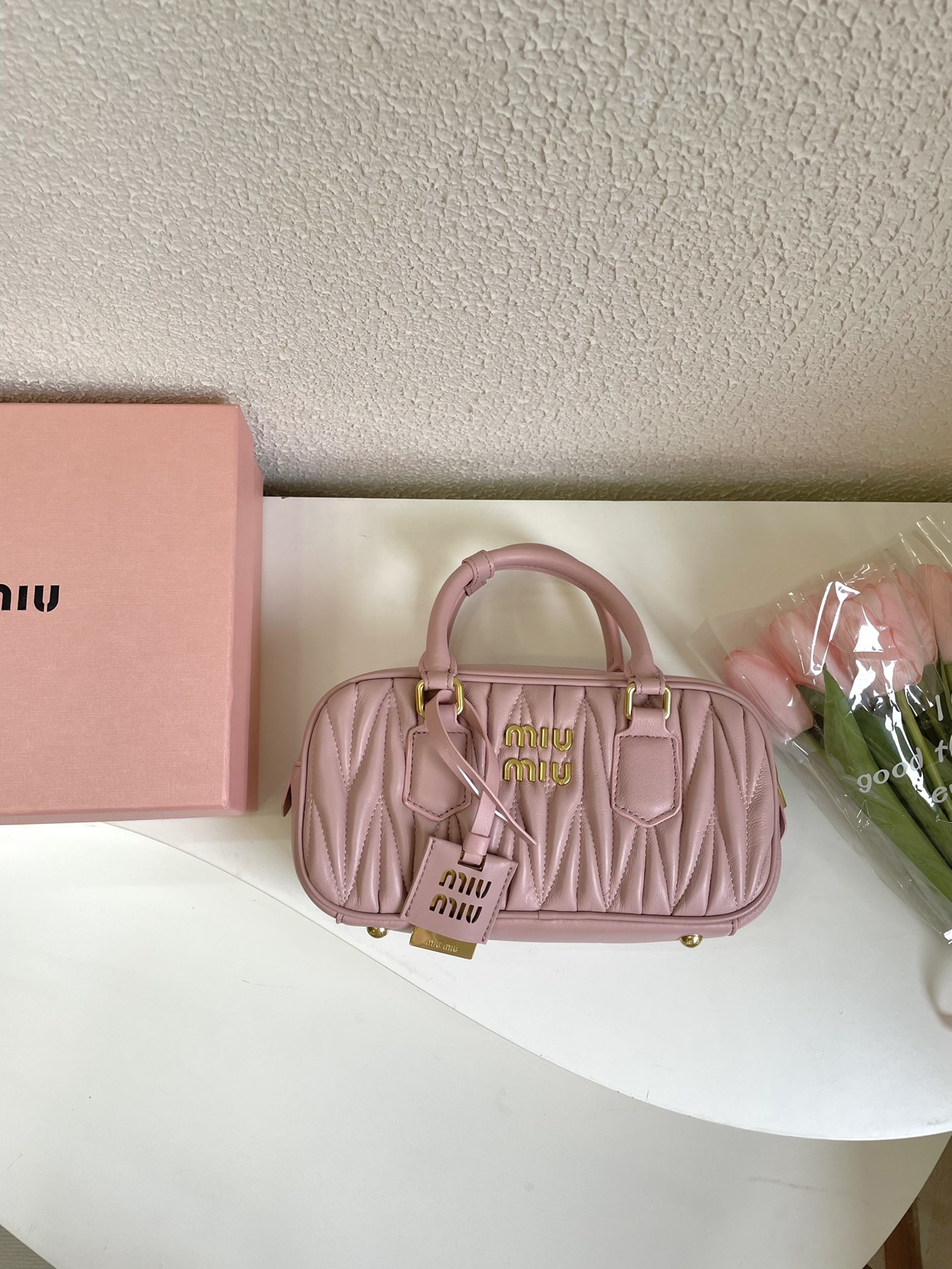 MU Arcadie matelassé nappa leather bag Pink S-wide Size - Bag - Gorchic - $131.99