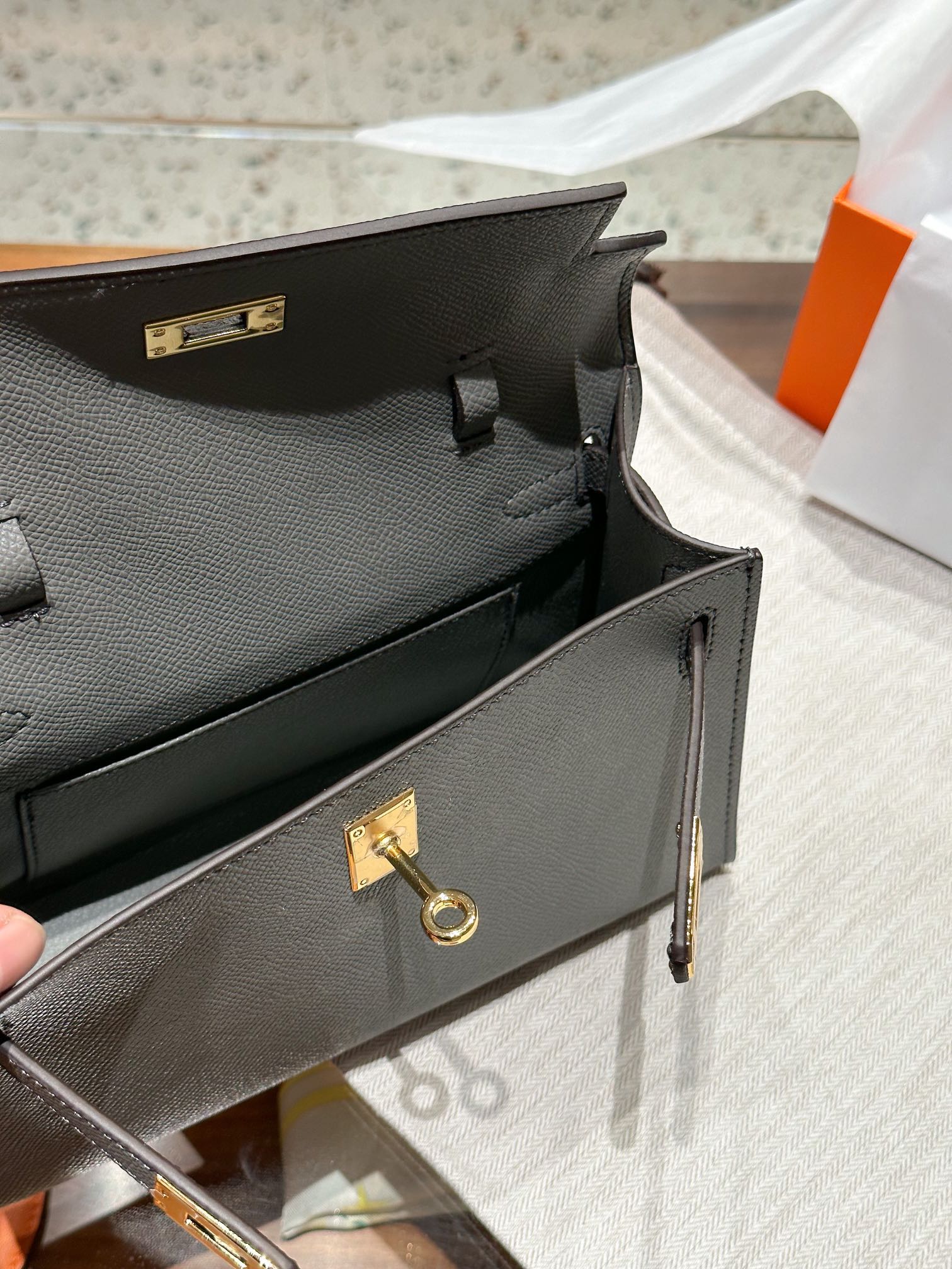 H-Inspired Kelly Mini 1st Kelly Pochette Generation Epsom Palm Leather-Dark Gray - Gorchic - $146.99