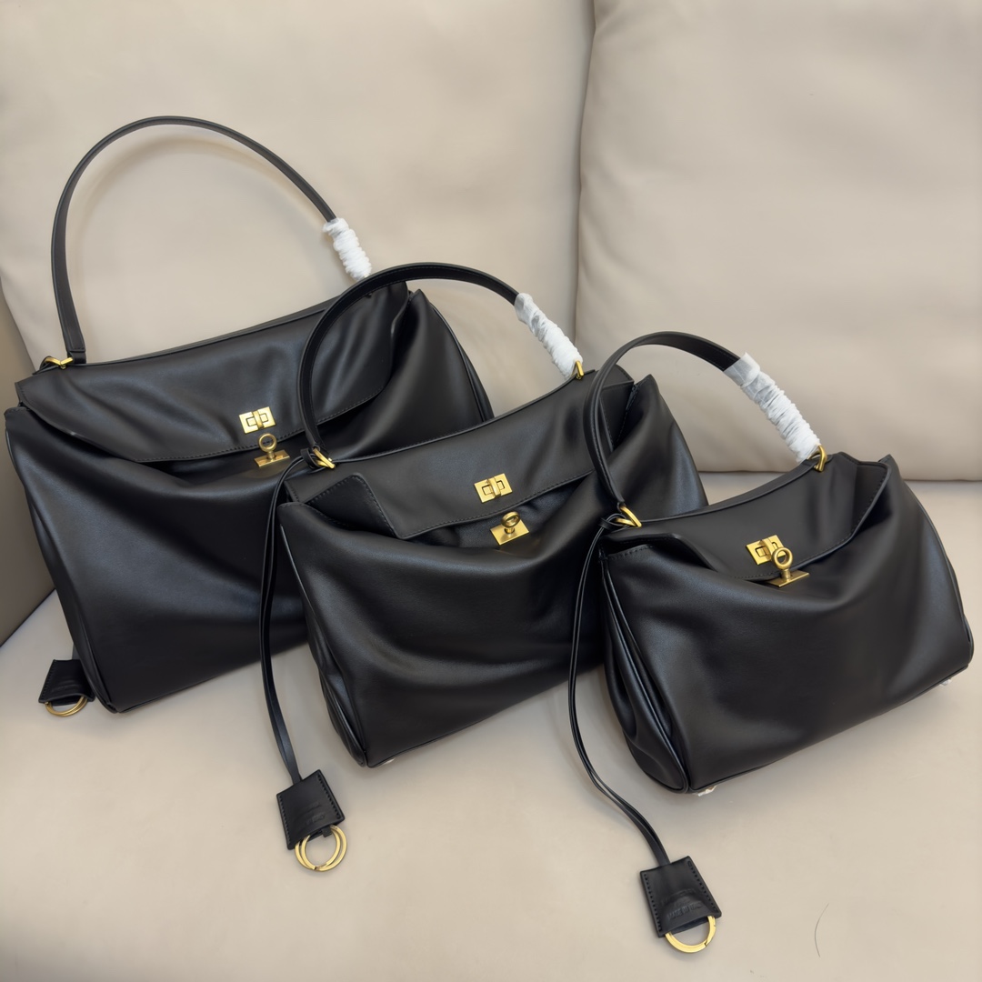 Hourglass iconic Rodeo leather shoulder bag in Black and aged-golden hardware Multiple Size - Bag - Gorchic - $169.99