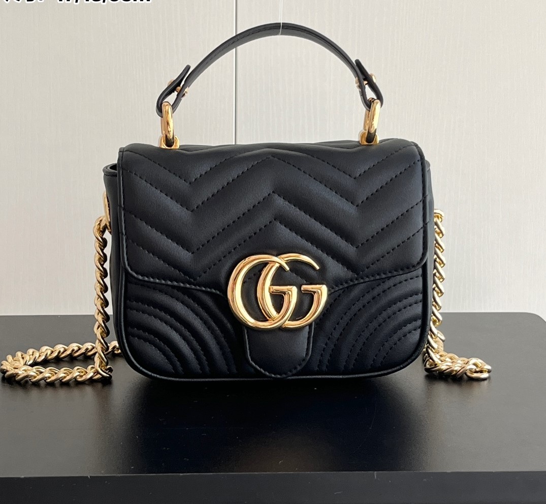 Double-G GG Marmont Mini Top Handle Bag-Black - Bag - Gorchic - $128.99