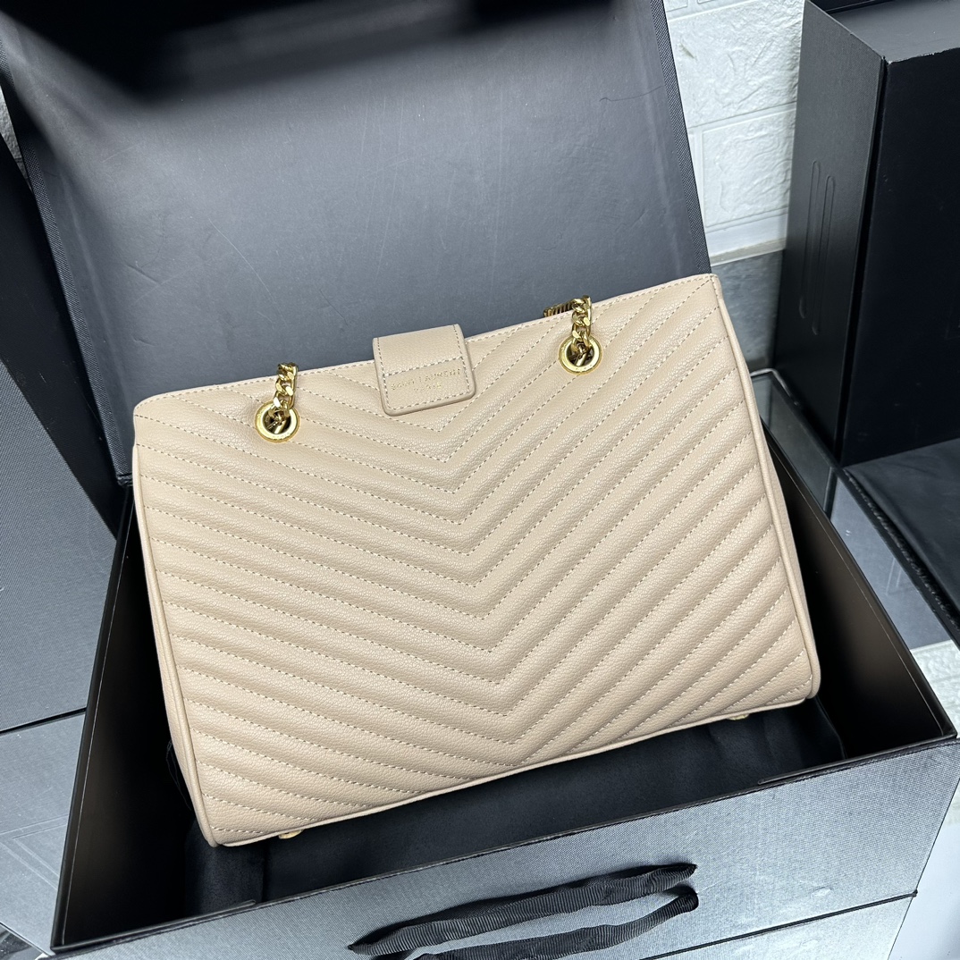 Lady Designer  Grain De Poudre Matelasse Chevron Monogram Shopping Bag Apricot - Bag - Gorchic - $153.99