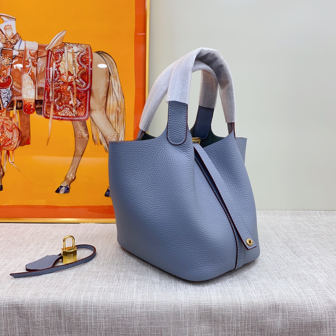 H-Inspired Clemence Picotin Lock Bag Golden Hardware -Haze Blue Bag - Gorchic - $146.99