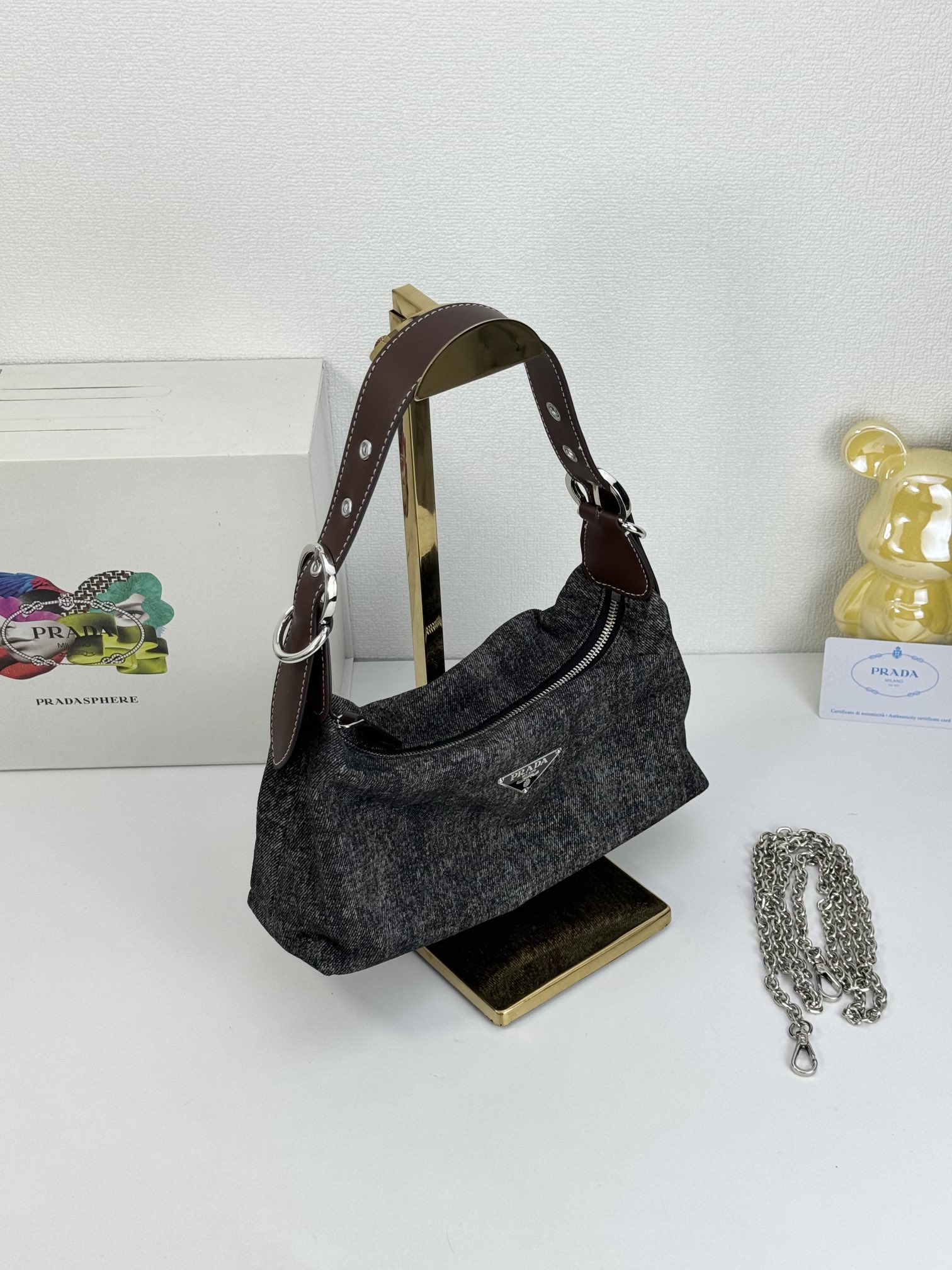 Saffiano texture Re-edition 2005 Crossbody Mini Bag Black Denim - Bag - Gorchic - $119.99