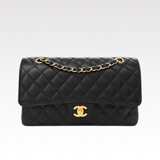 CC Inspired Classic Flag Bag Medium Classic Double Flap Bag Black Caviar Gold Hardware - Bag - Gorchic - $125.99