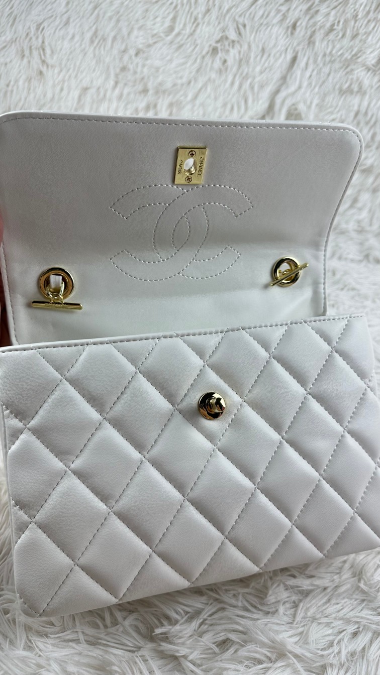 CC Inspired Top Handle Flap Bag Lambskin - White - Gorchic - $140.99