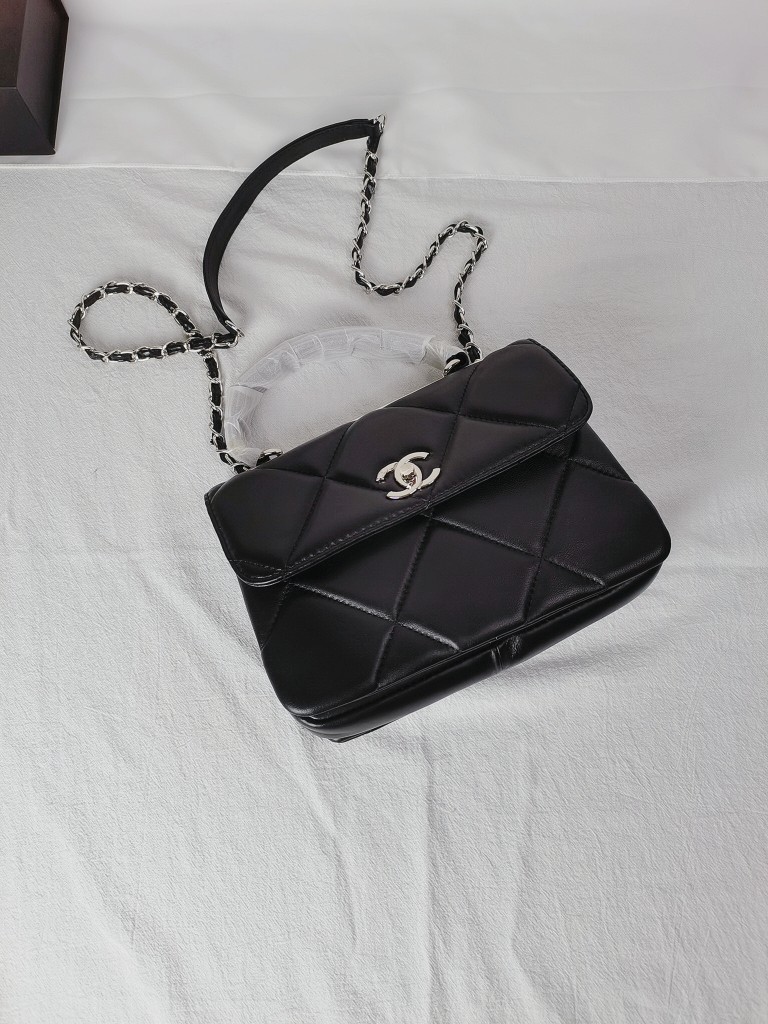 CC Inspired Top Handle Flap Bag Lambskin - Black - Gorchic - $140.99