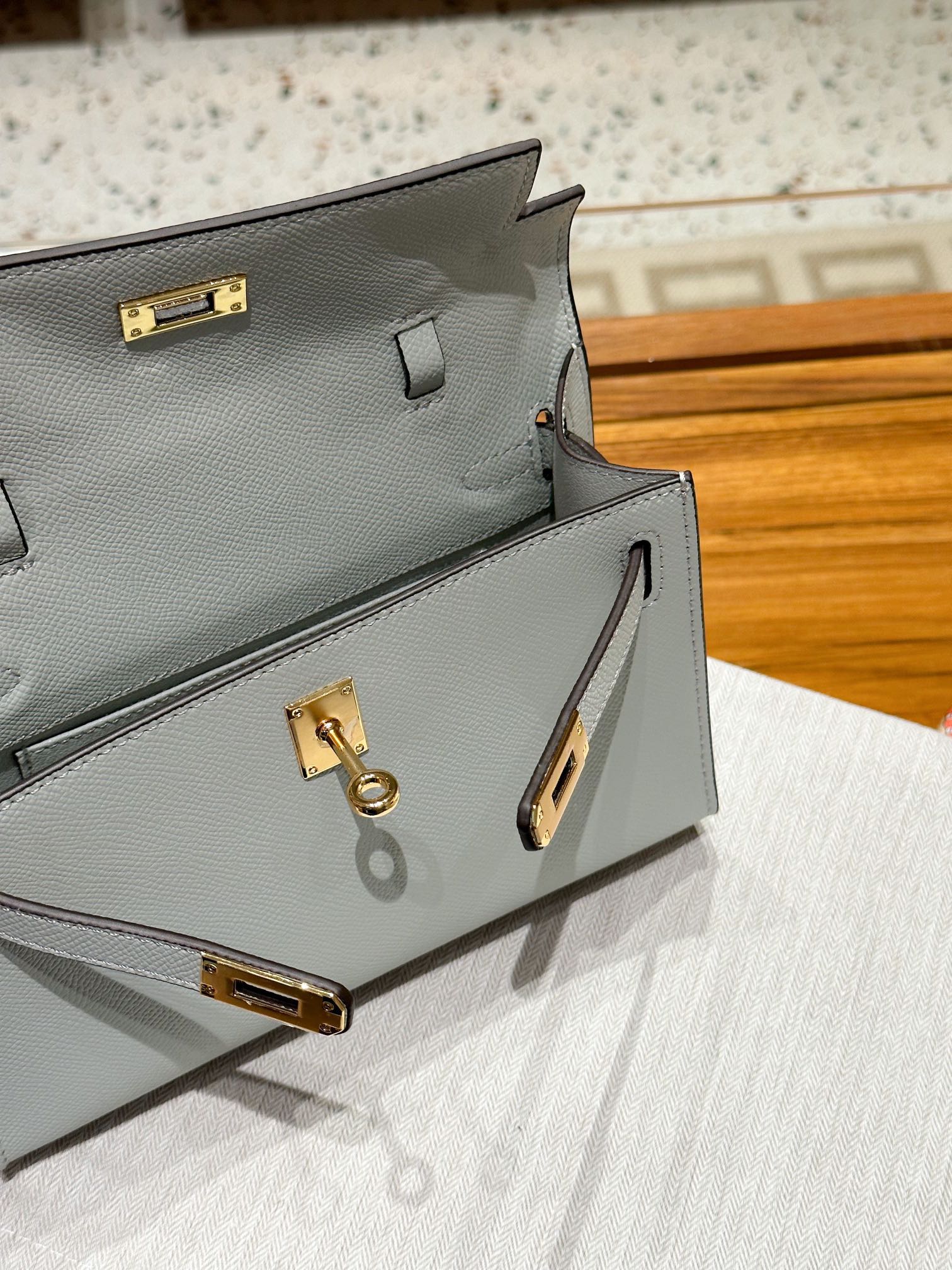 H-Inspired Kelly Mini 1st Kelly Pochette Generation Epsom Palm Leather-Light Blue - Gorchic - $146.99