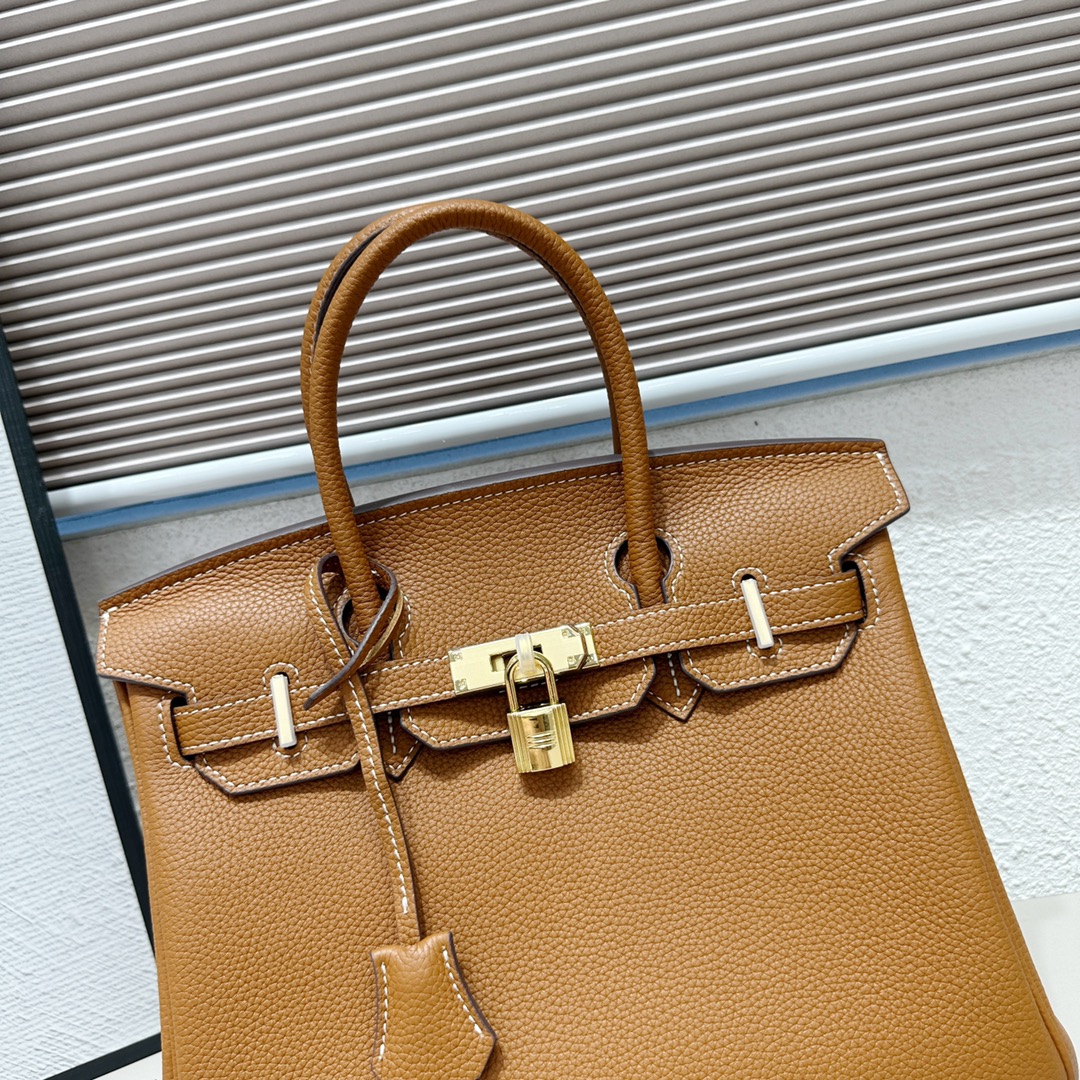 H-Inspired Birkin Togo Retourne Bag Golden Hardware-Brown Bag - Gorchic - $185.99