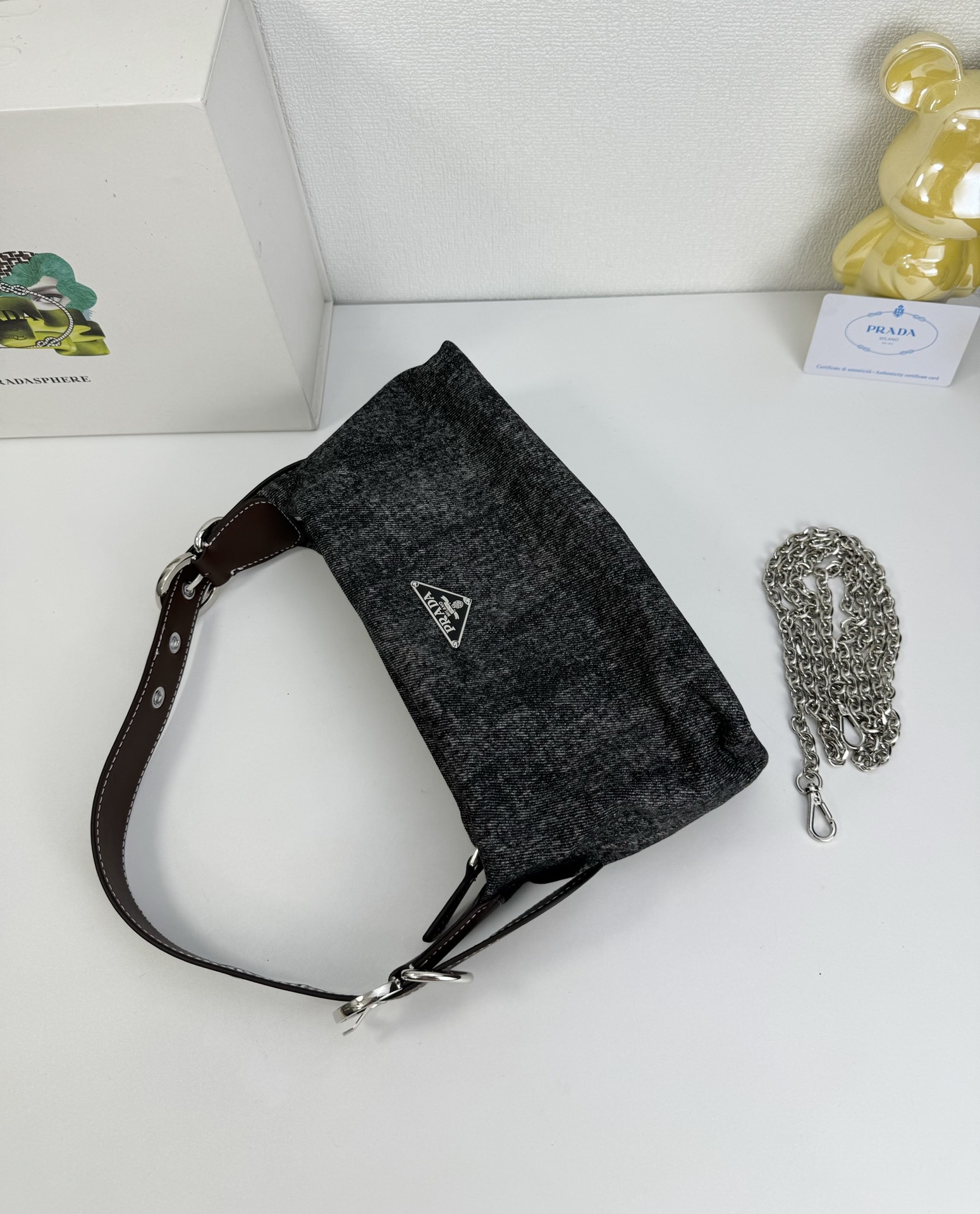 Saffiano texture Re-edition 2005 Crossbody Mini Bag Black Denim - Bag - Gorchic - $119.99