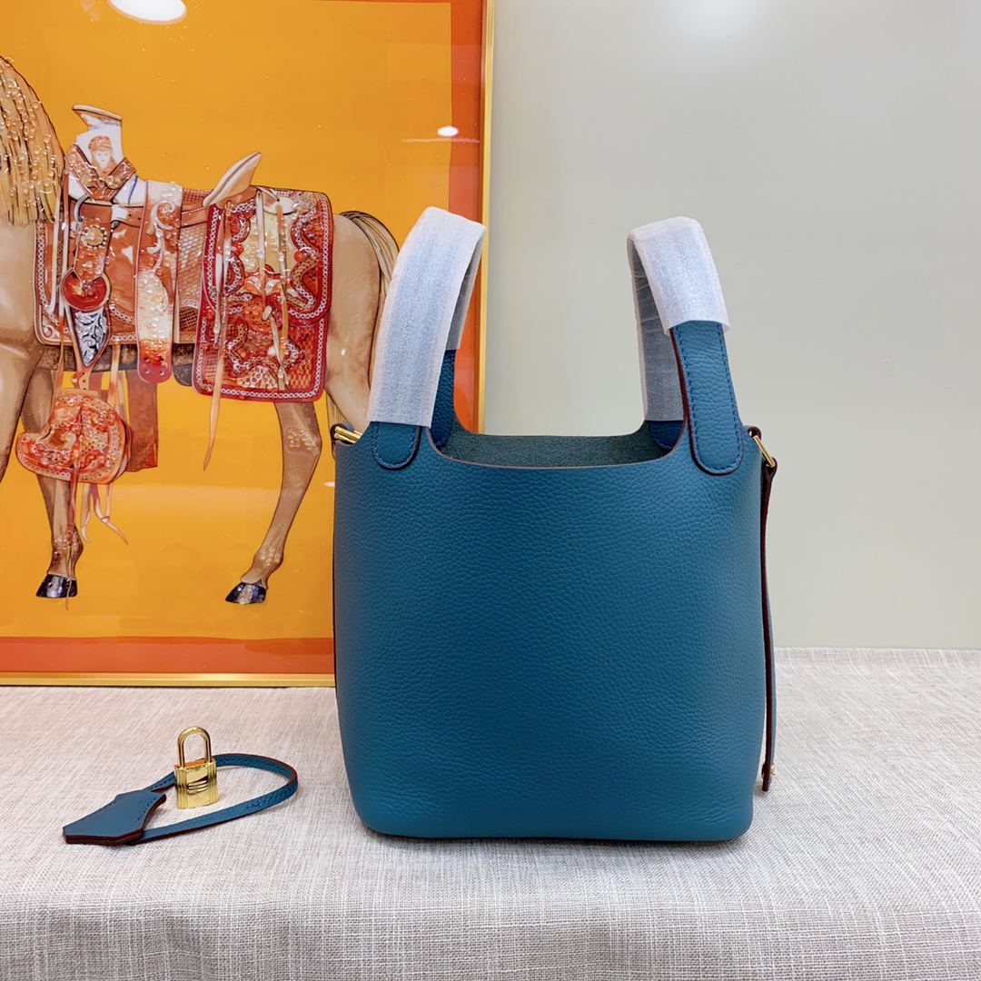 H-Inspired Clemence Picotin Lock Bag Golden Hardware-Blue Bag - Gorchic - $151.99