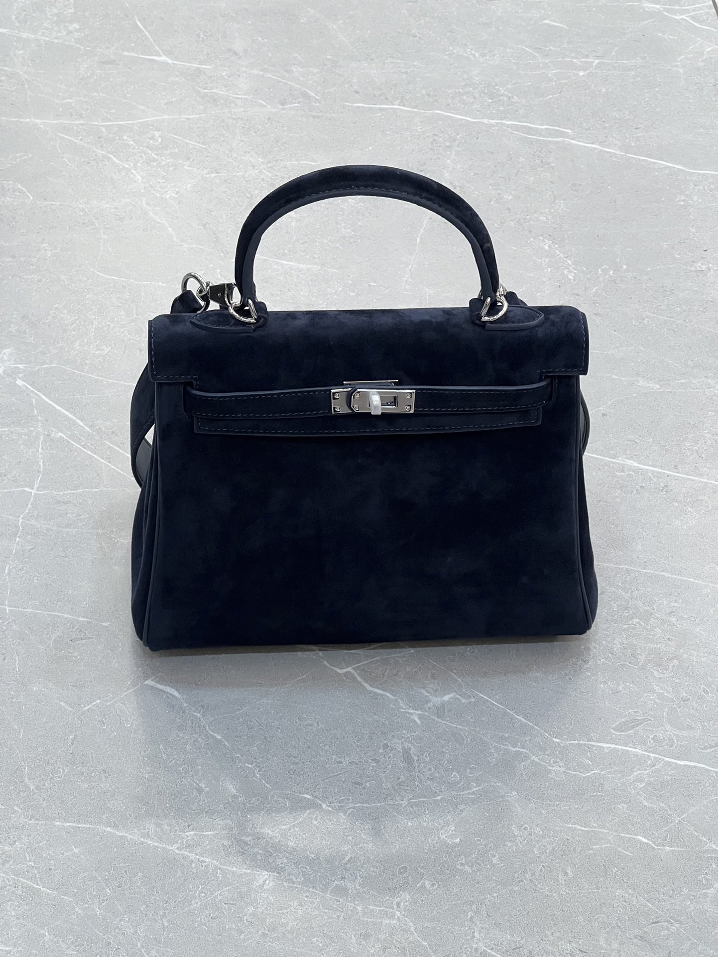 H-Inspired Kelly Haze Blue Suede - Handbags - Gorchic - $230.99