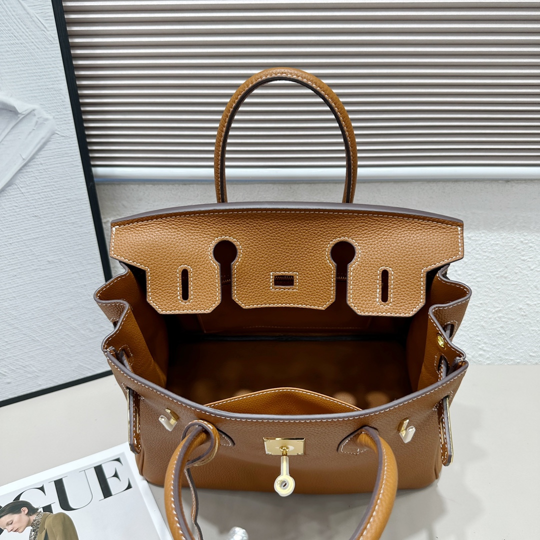 H-Inspired Birkin Togo Retourne Bag Golden Hardware-Brown Bag - Gorchic - $185.99