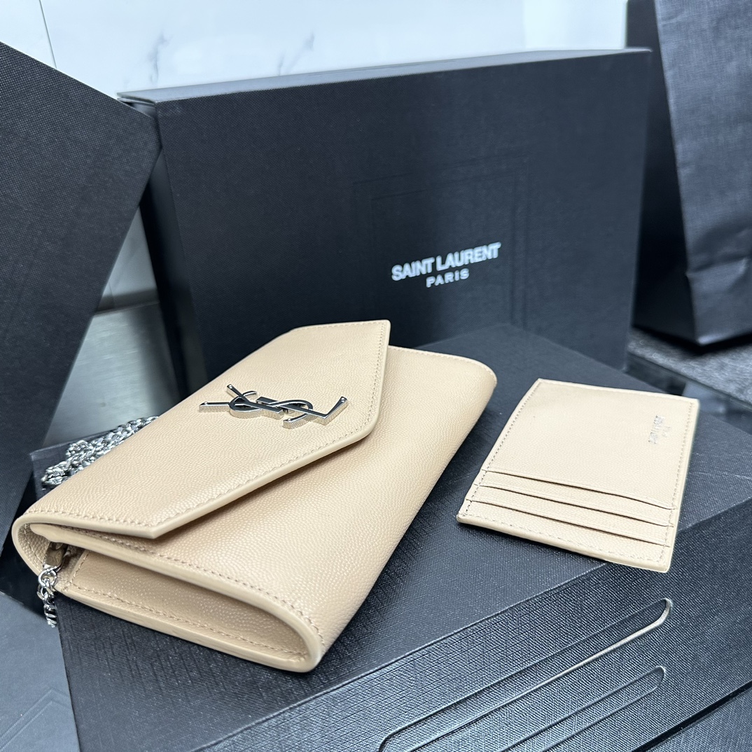 Lady Designer  Grain De Poudre Monogram Uptown Chain Wallet Dark Beige-Sier hardware - Bag - Gorchic - $122.99