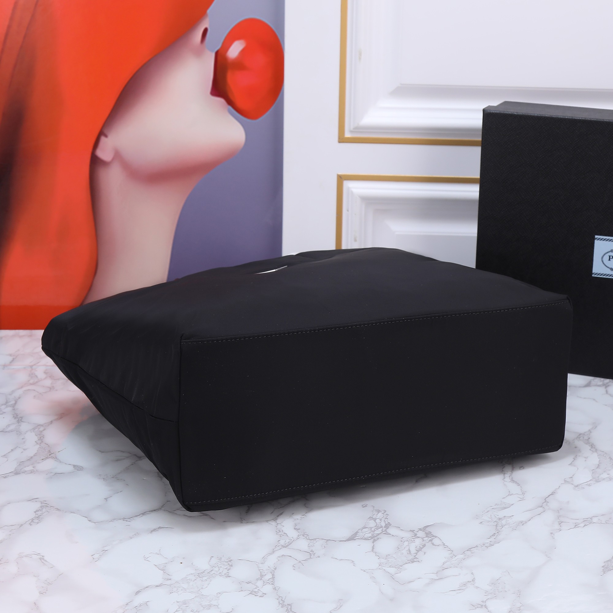 Saffiano texture Nylon Fabric Black Medium Tote Bag - Gorchic - $135.99