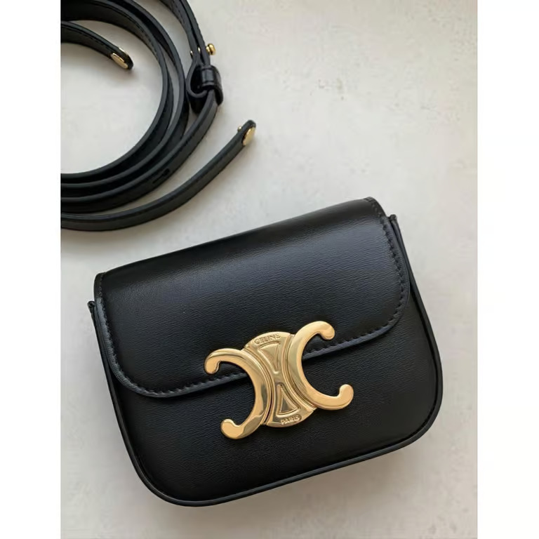 CL MINI TRIOMPHE IN SHINY CALFSKIN BLACK - Bag - Gorchic - $93.99