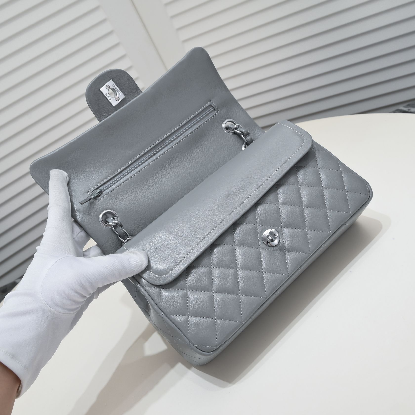 CC Inspired Classic Double Flap Bag Grey Sier Hardware - Bag - Gorchic - $122.99