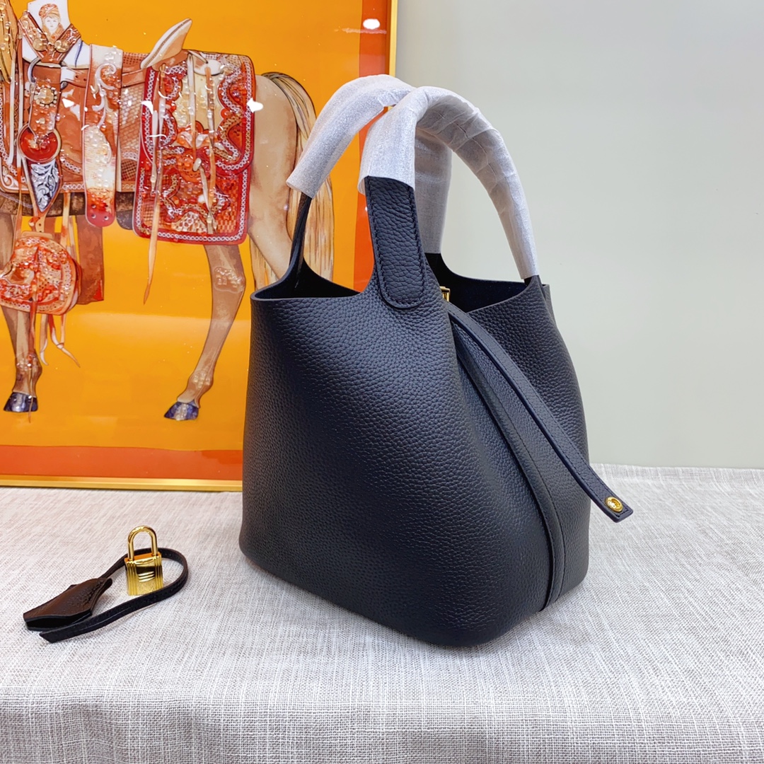 H-Inspired Clemence Picotin Lock Bag Golden Hardware  -Black Bag - Gorchic - $151.99