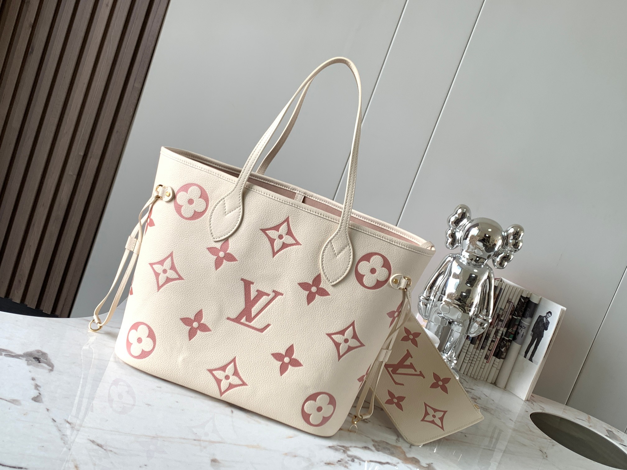 Designer Monogram Neverfull Pink and White Embossed Medium Shopping Bag - Gorchic - $124.99