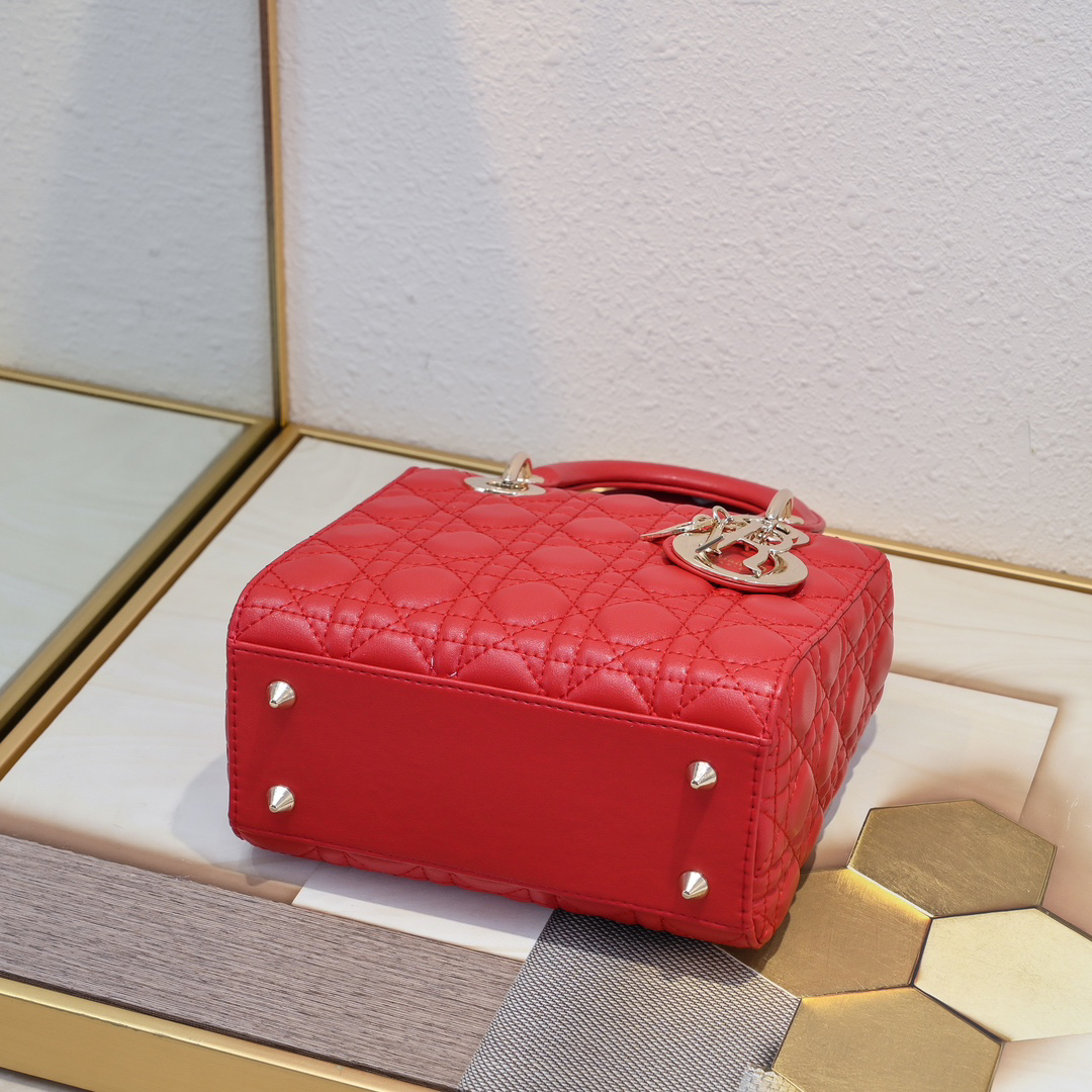 D Inspired Small Lady D Inspired Bag Red Cannage Calfskin Golden Hardware - Bag - Gorchic - $144.99