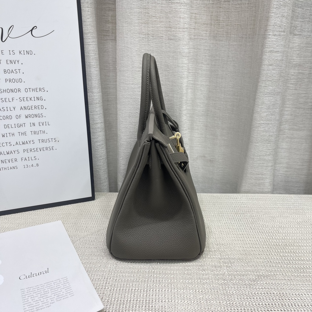 H-Inspired Birkin Togo Retourne Bag Golden Hardware-Light Grey Bag - Gorchic - $185.99