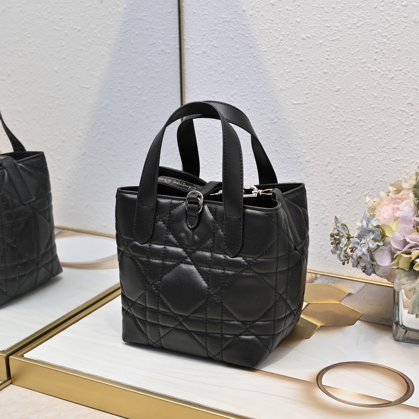 D Inspired Toujours Bag - Black Macrocannage Calfskin - Gorchic - $136.99