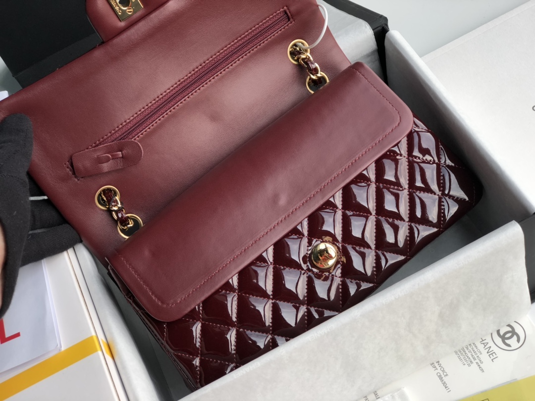 CC Inspired Patent Goatskin Quilted Medium CC Eyelet Flap Burgundy - Bag - Gorchic - $138.99