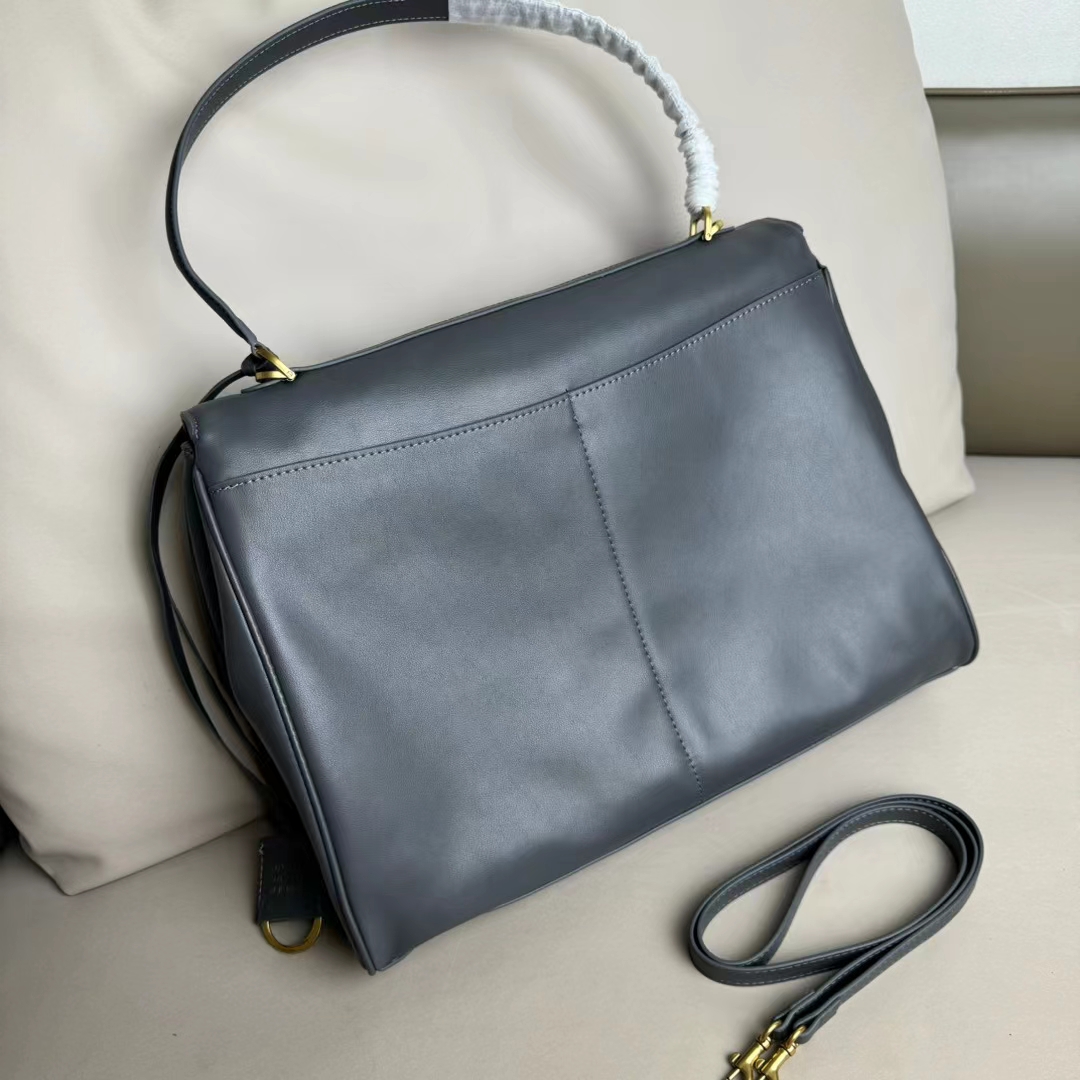 Hourglass iconic Rodeo leather shoulder bag in Grey and aged-golden hardware Multiple Size - Bag - Gorchic - $169.99