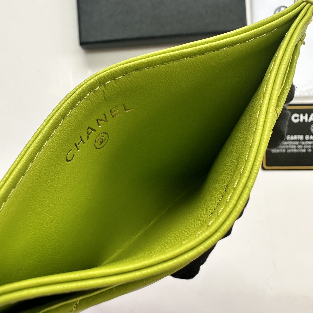 CC Inspired CLASSIC CARD HOLDER Grained Shiny Calfskin & Gold-Tone Metal Green -Wallet - Gorchic - $37.99