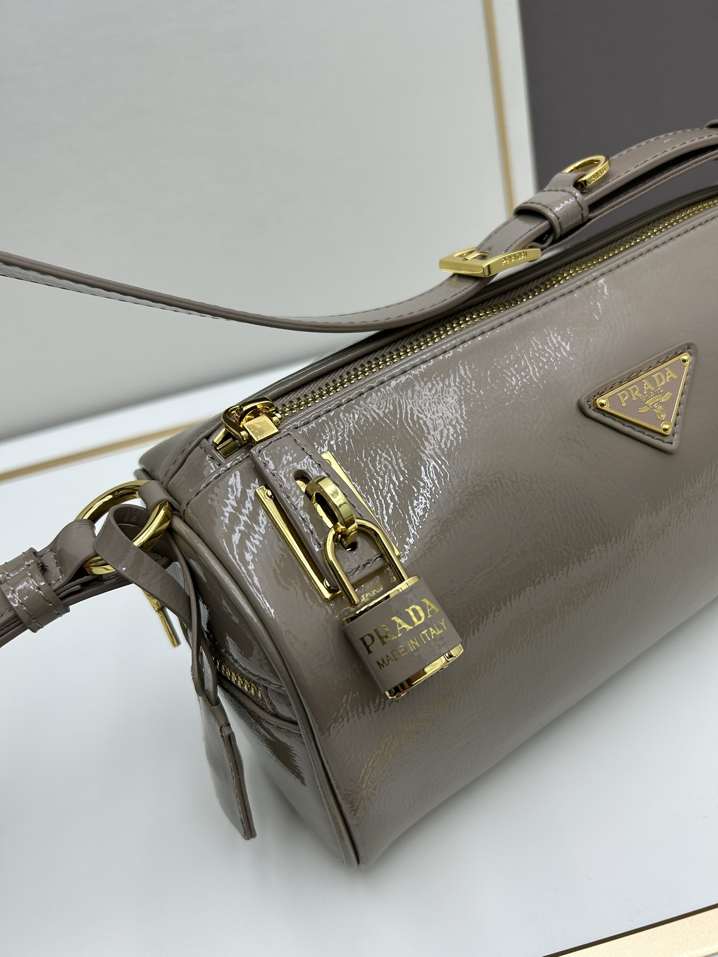 Saffiano texture Aimée Suede Shoulder Grey Bag - Gorchic - $186.99