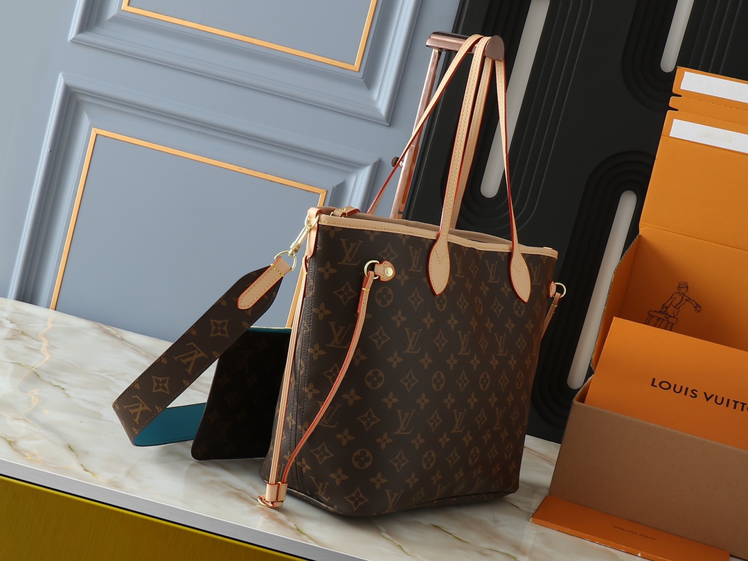 Designer Monogram Neverfull Bandoulière Inside Out MM Size Blue Bag - Gorchic - $139.99