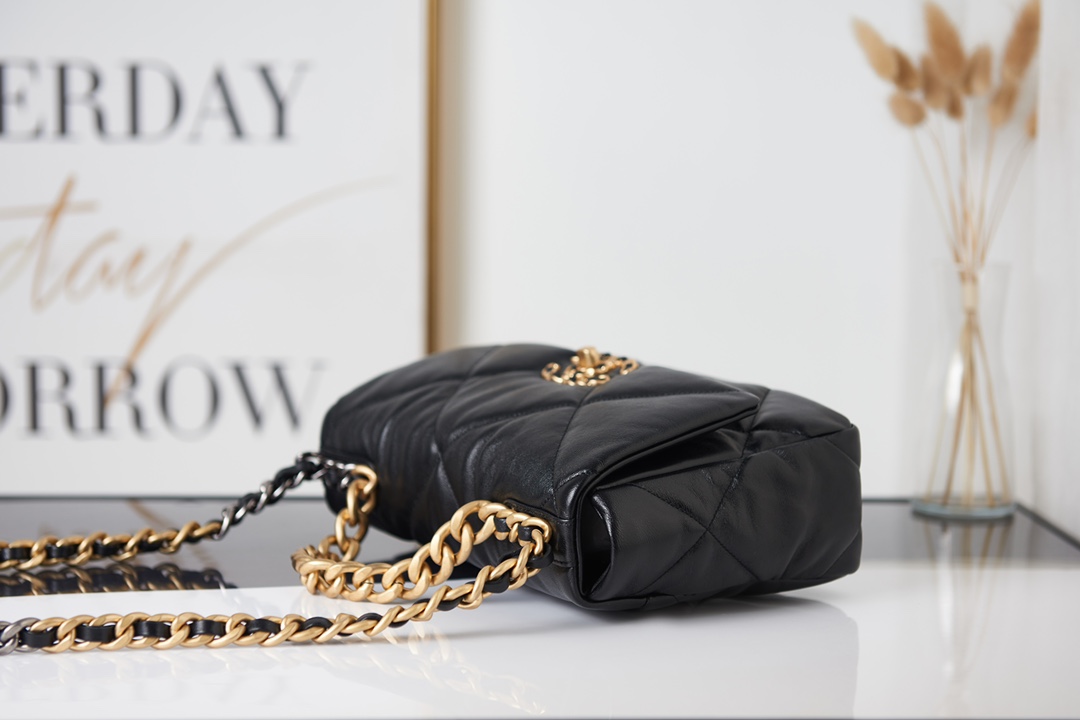 CC Inspired Calfskin Quilted Large CC Inspired 19 Flap Black -Golden - Bag - Gorchic - $121.99