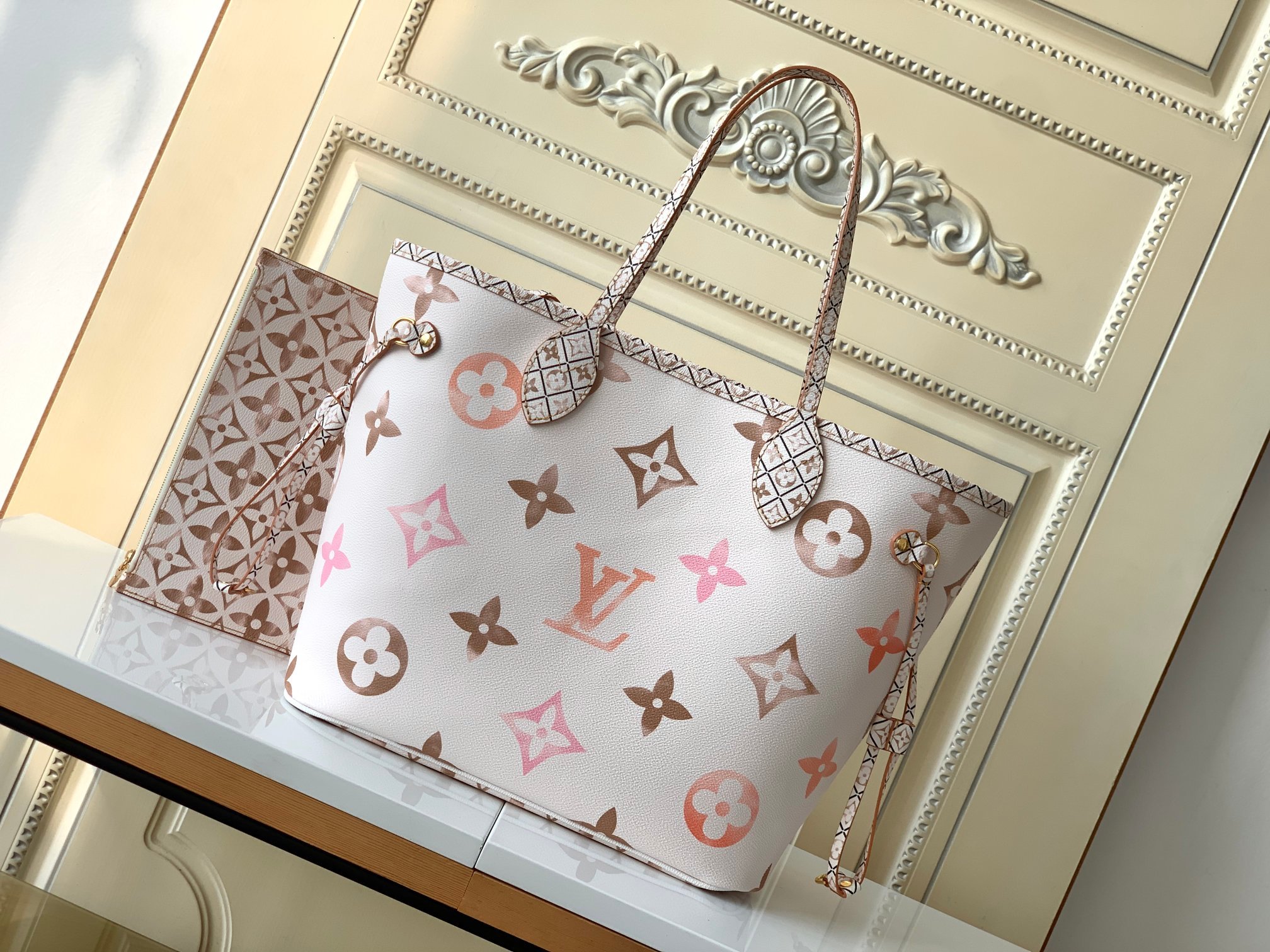 Designer Monogram Neverfull MM Shopping Bag - Pink and White Bag - Gorchic - $124.99