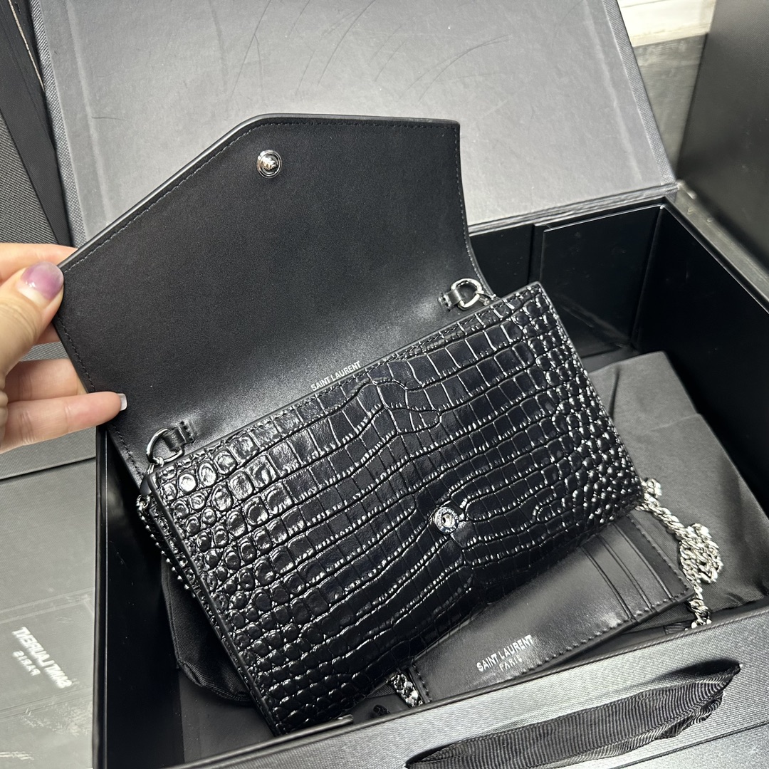Lady Designer  Grain De Poudre Monogram Uptown Chain Wallet Black-Sier hardware - Bag - Gorchic - $122.99