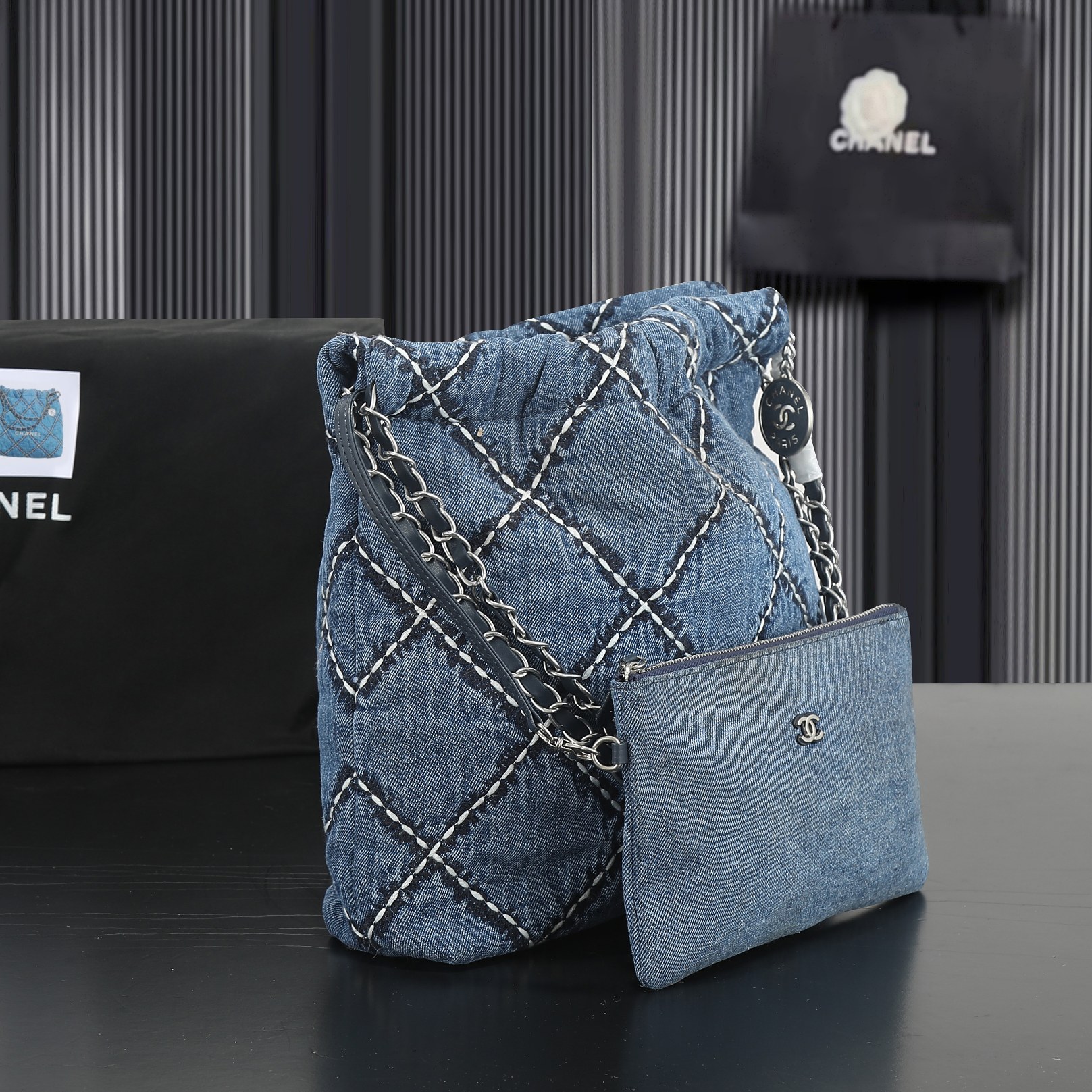 CC Inspired Stitched Denim Quilted CC Inspired 22 Blue - Bag - Gorchic - $129.99