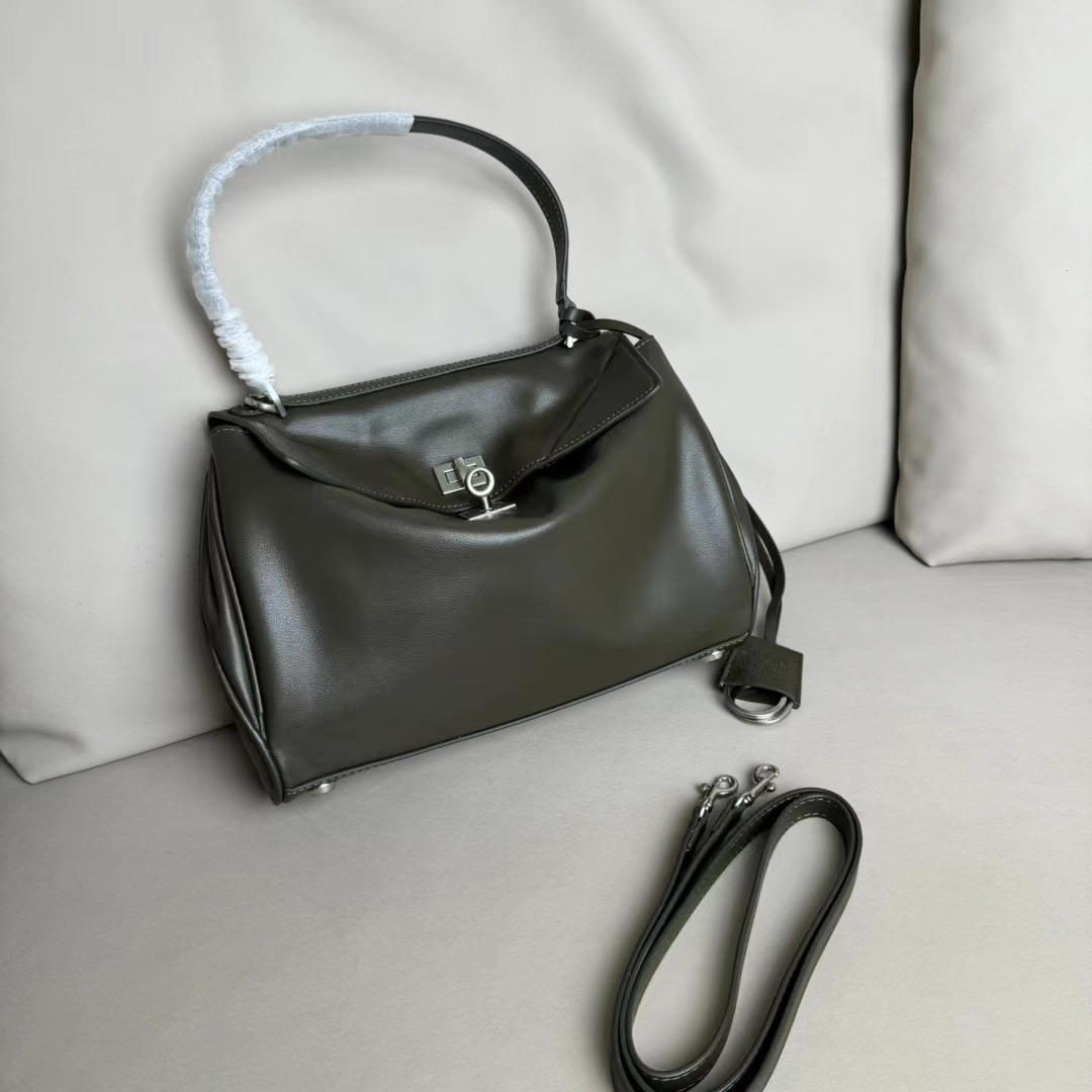 Hourglass iconic Rodeo leather shoulder bag in green and aged-sliver hardware Multiple Size - Bag - Gorchic - $169.99