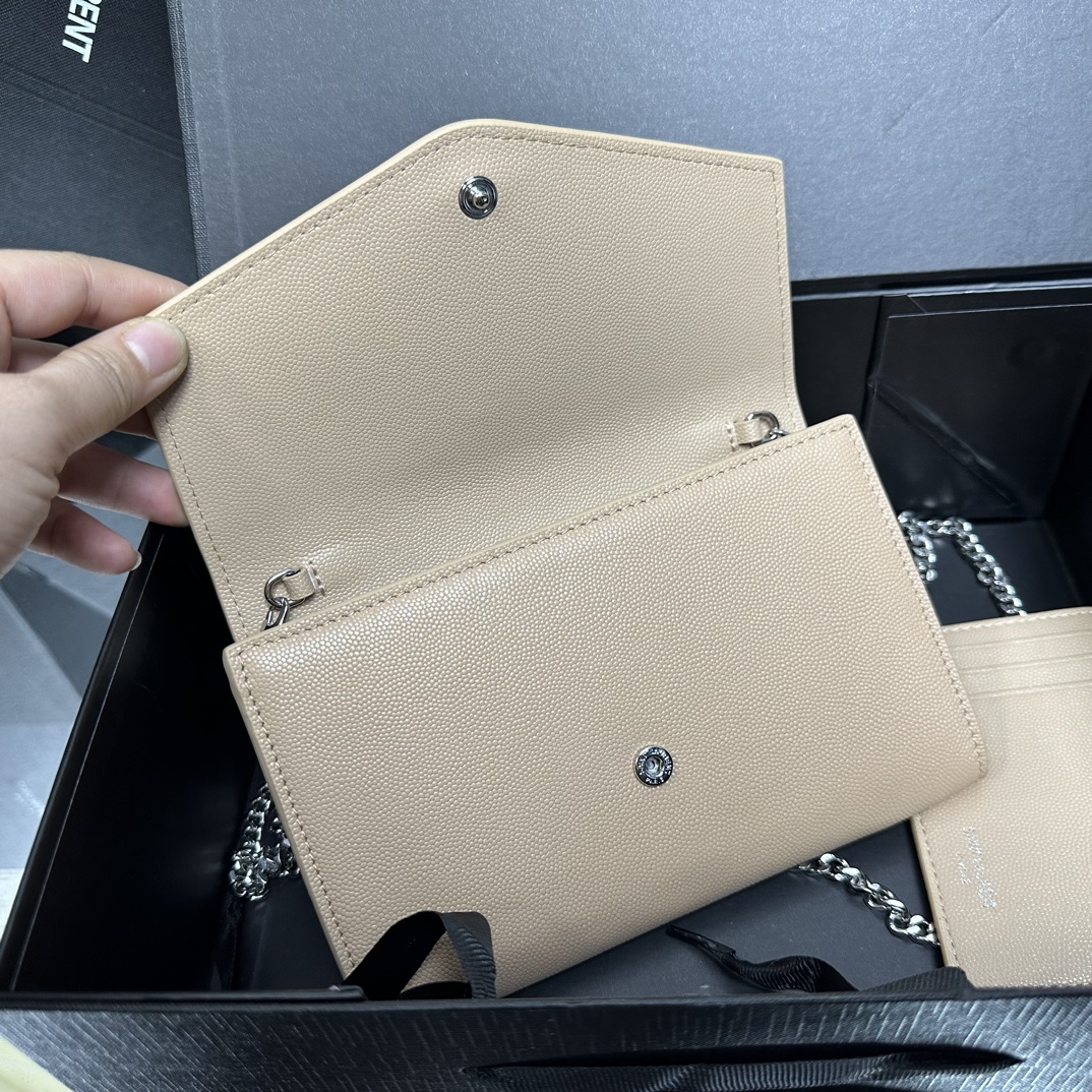 Lady Designer  Grain De Poudre Monogram Uptown Chain Wallet Dark Beige-Sier hardware - Bag - Gorchic - $122.99