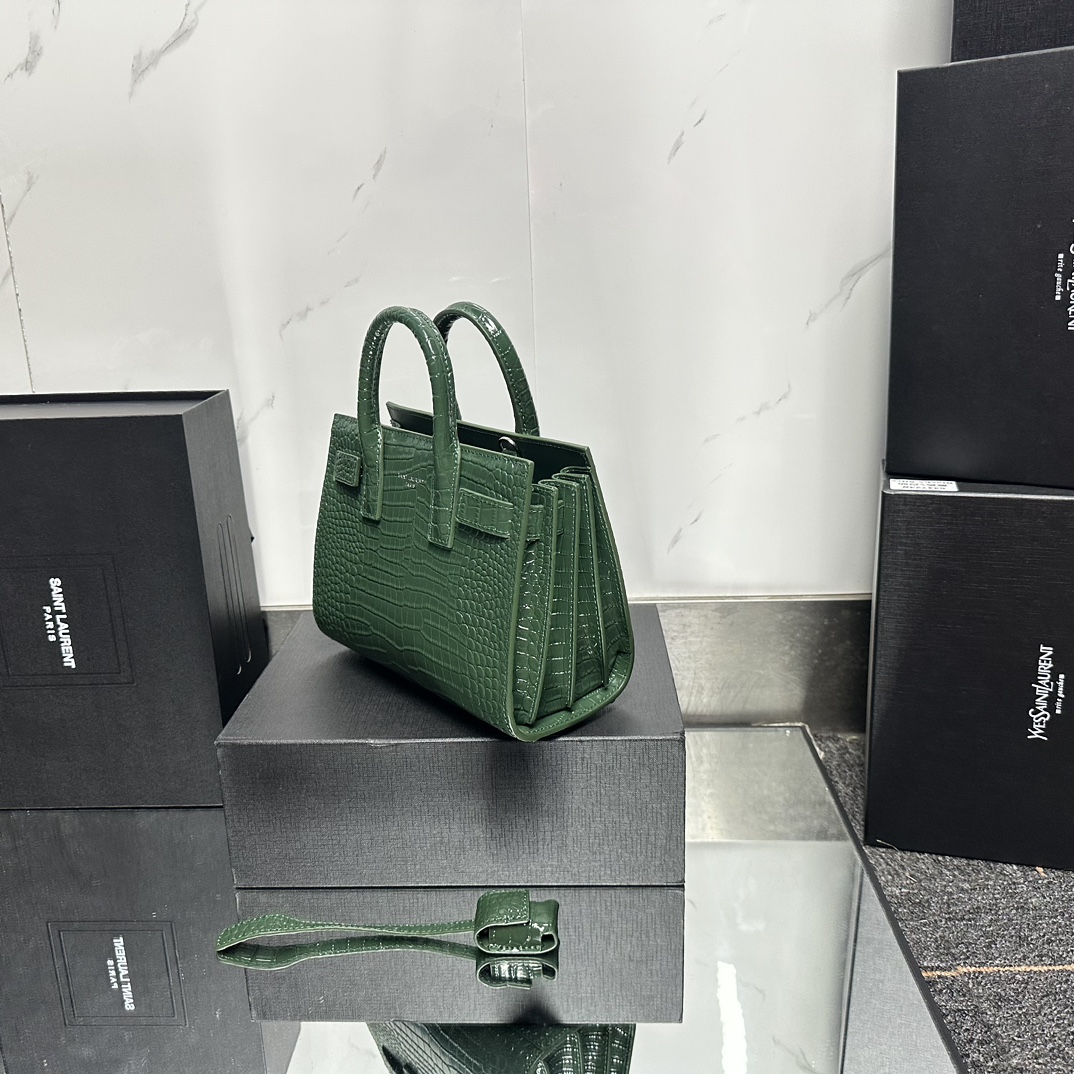 Lady Designer Green Croc Embossed Leather Nano Classic Sac De Jour Tote - Bag - Gorchic - $175.99
